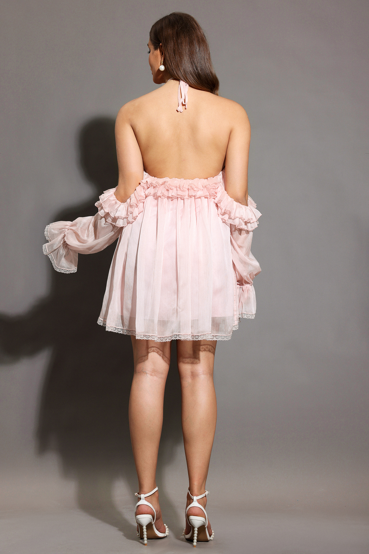 Estella Long Sleeves Flowers Folds Mini Dress