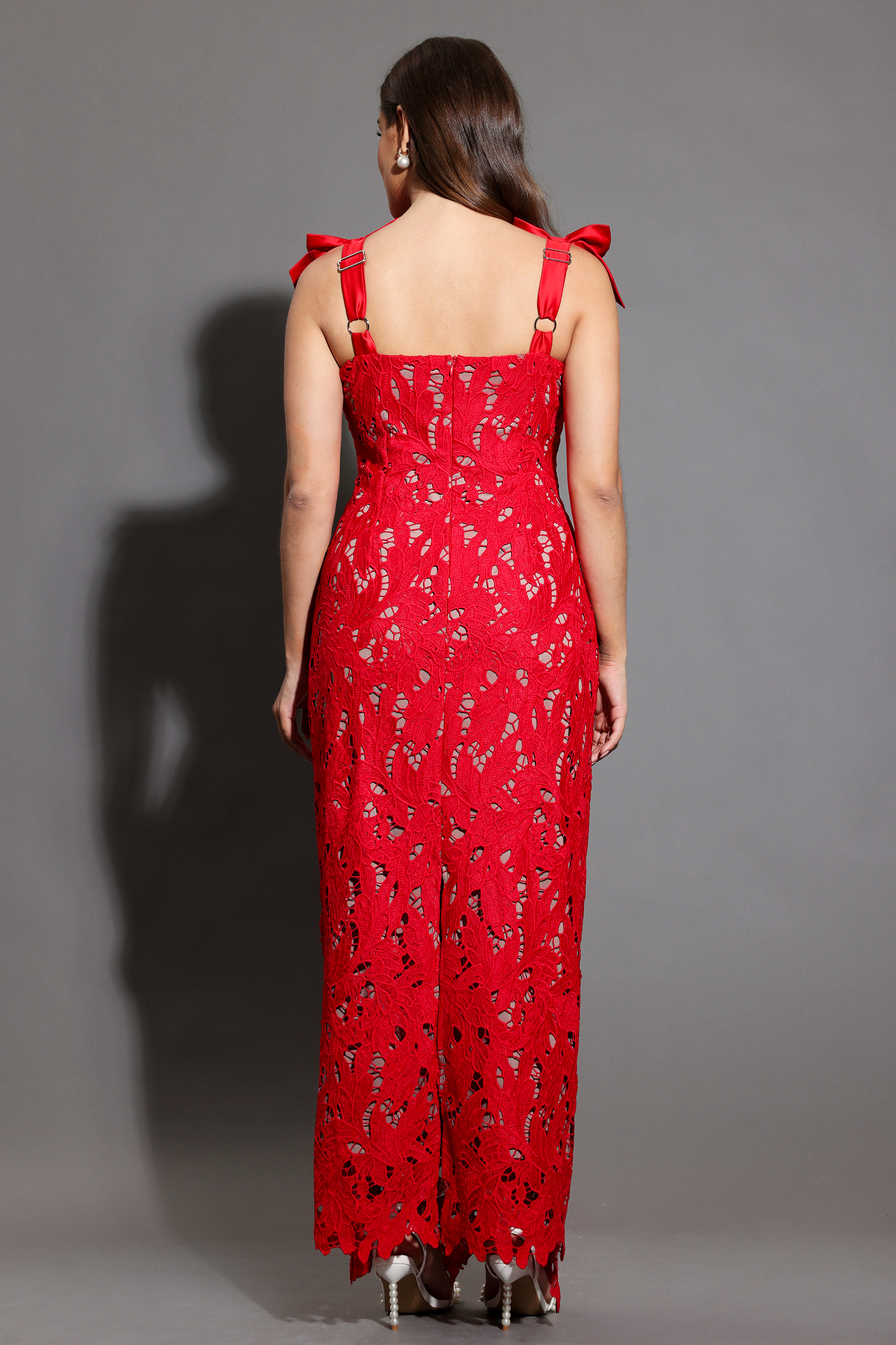 Teela Bows Lace Sleeveless Maxi Dress