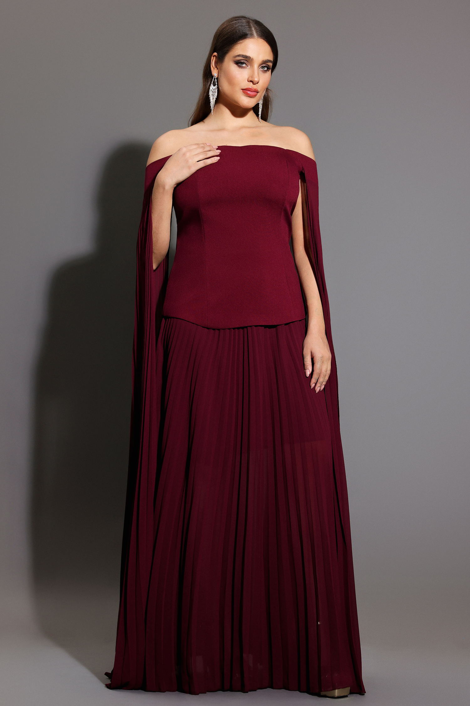 Solvia Off The Shoulder Long Sleeves Ruched Maxi Dress