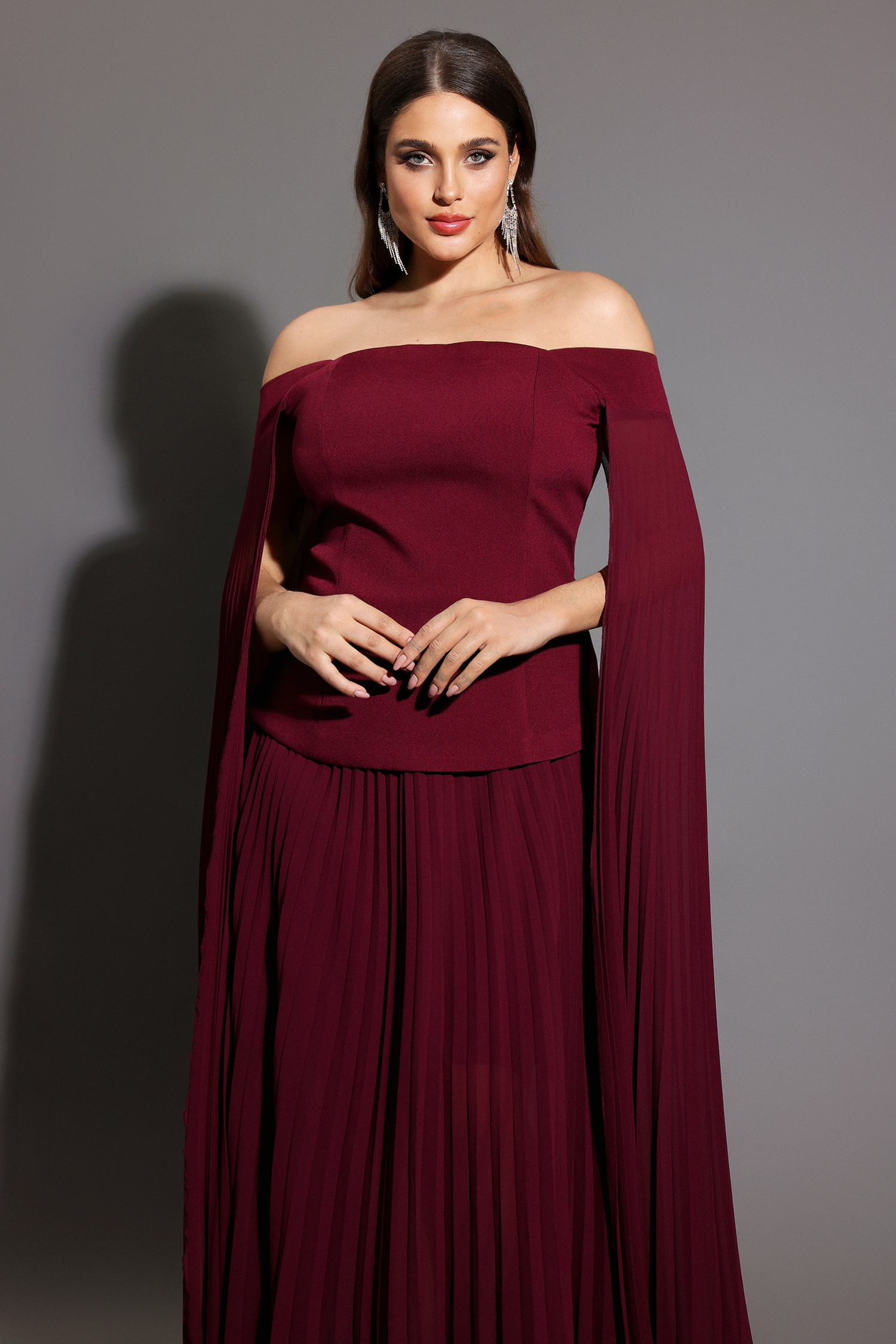 Solvia Off The Shoulder Long Sleeves Ruched Maxi Dress