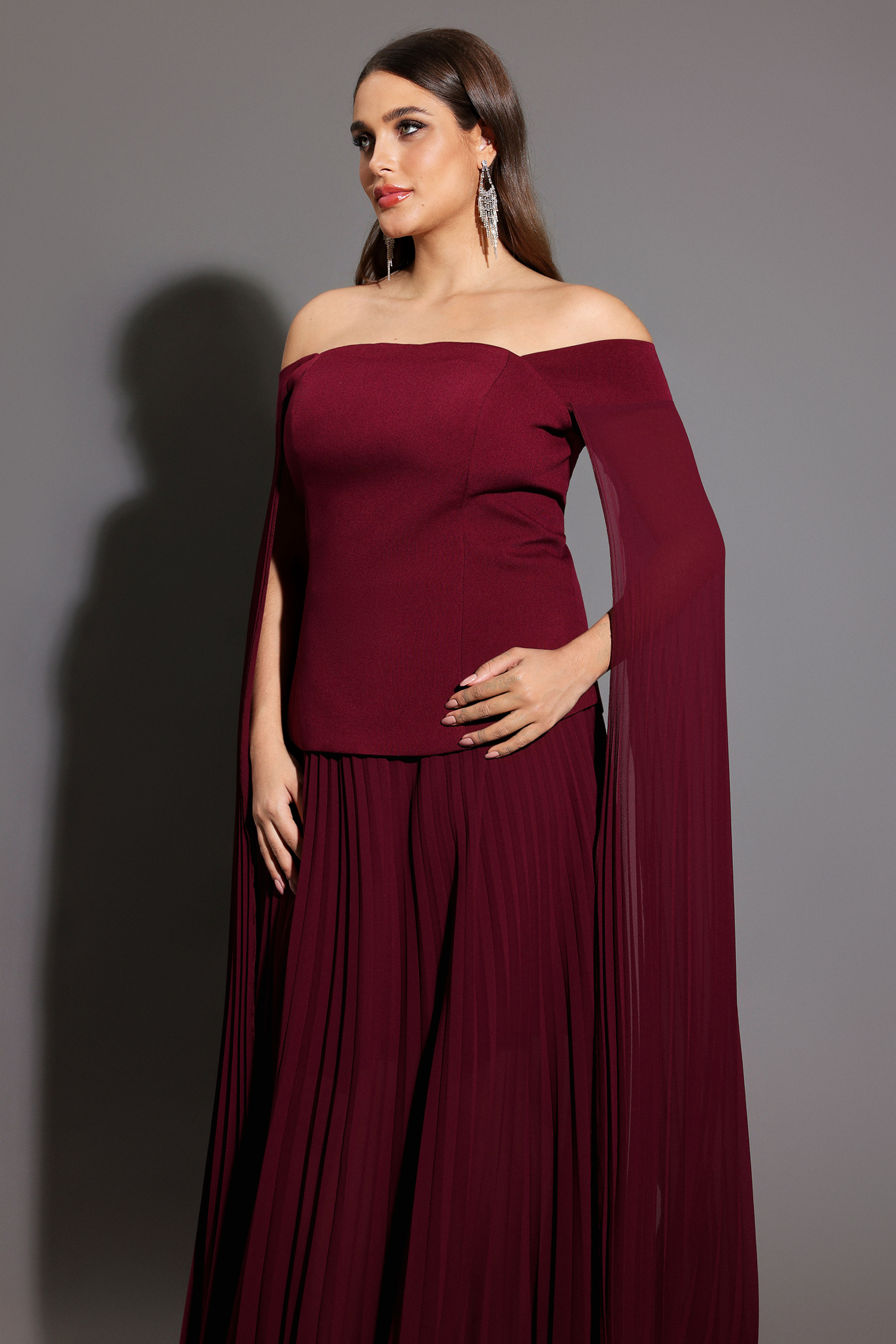 Solvia Off The Shoulder Long Sleeves Ruched Maxi Dress
