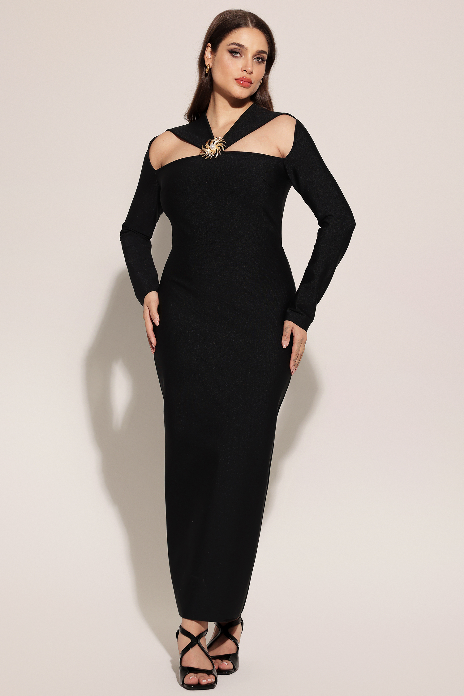 Lave Long Sleeves Hollow Out Bandage Maxi Dress