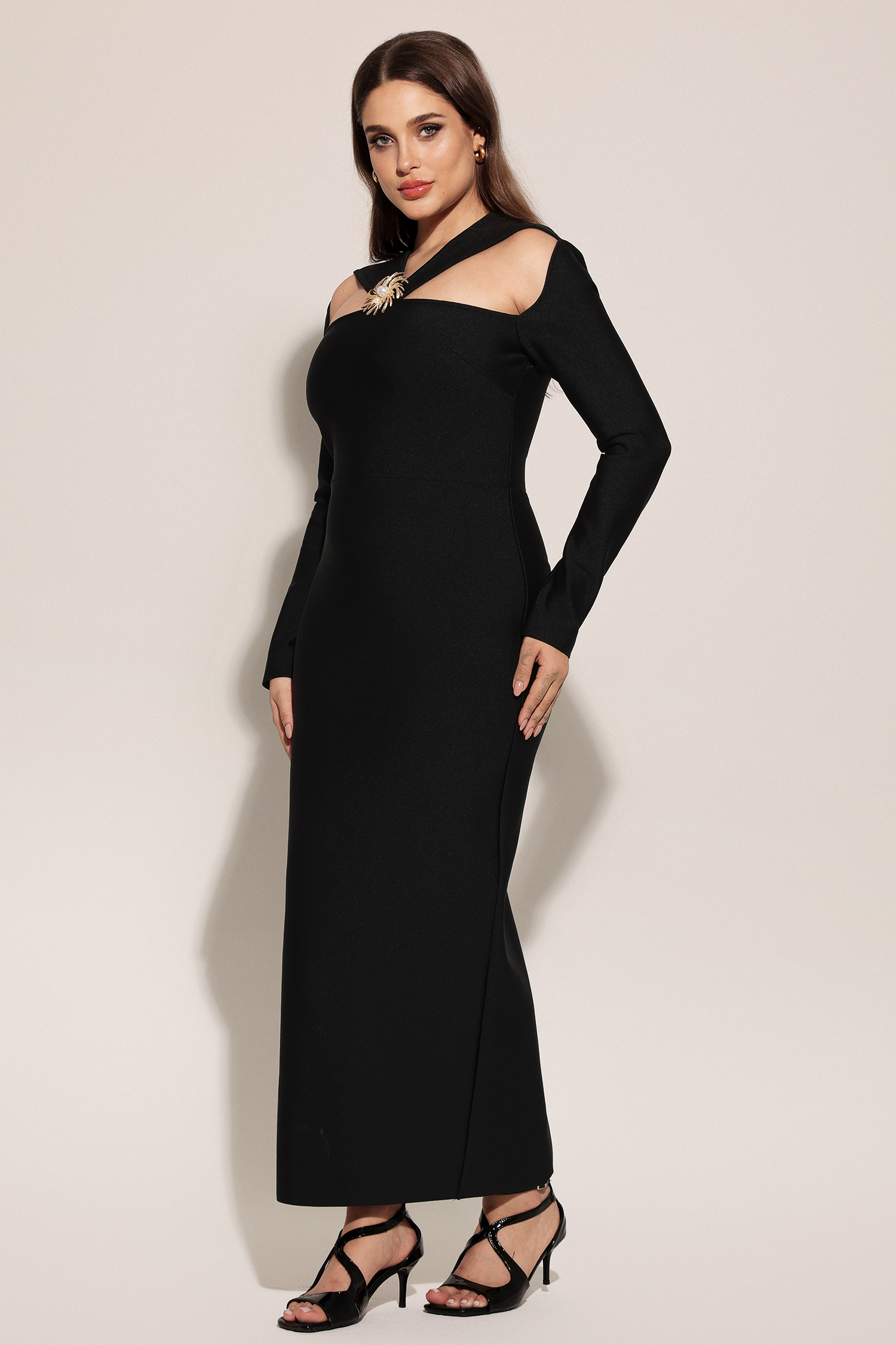 Lave Long Sleeves Hollow Out Bandage Maxi Dress