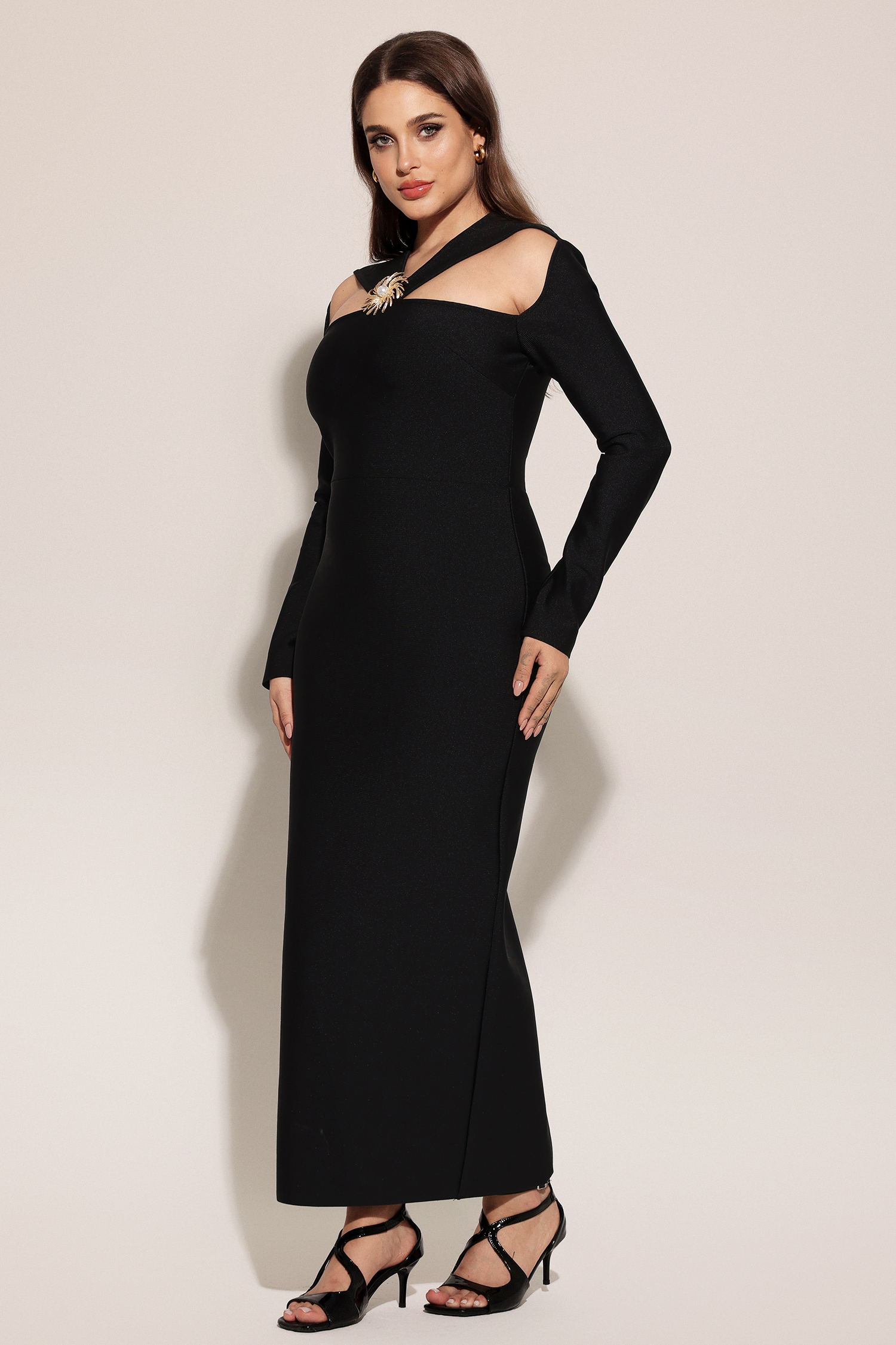 Lave Long Sleeves Hollow Out Bandage Maxi Dress