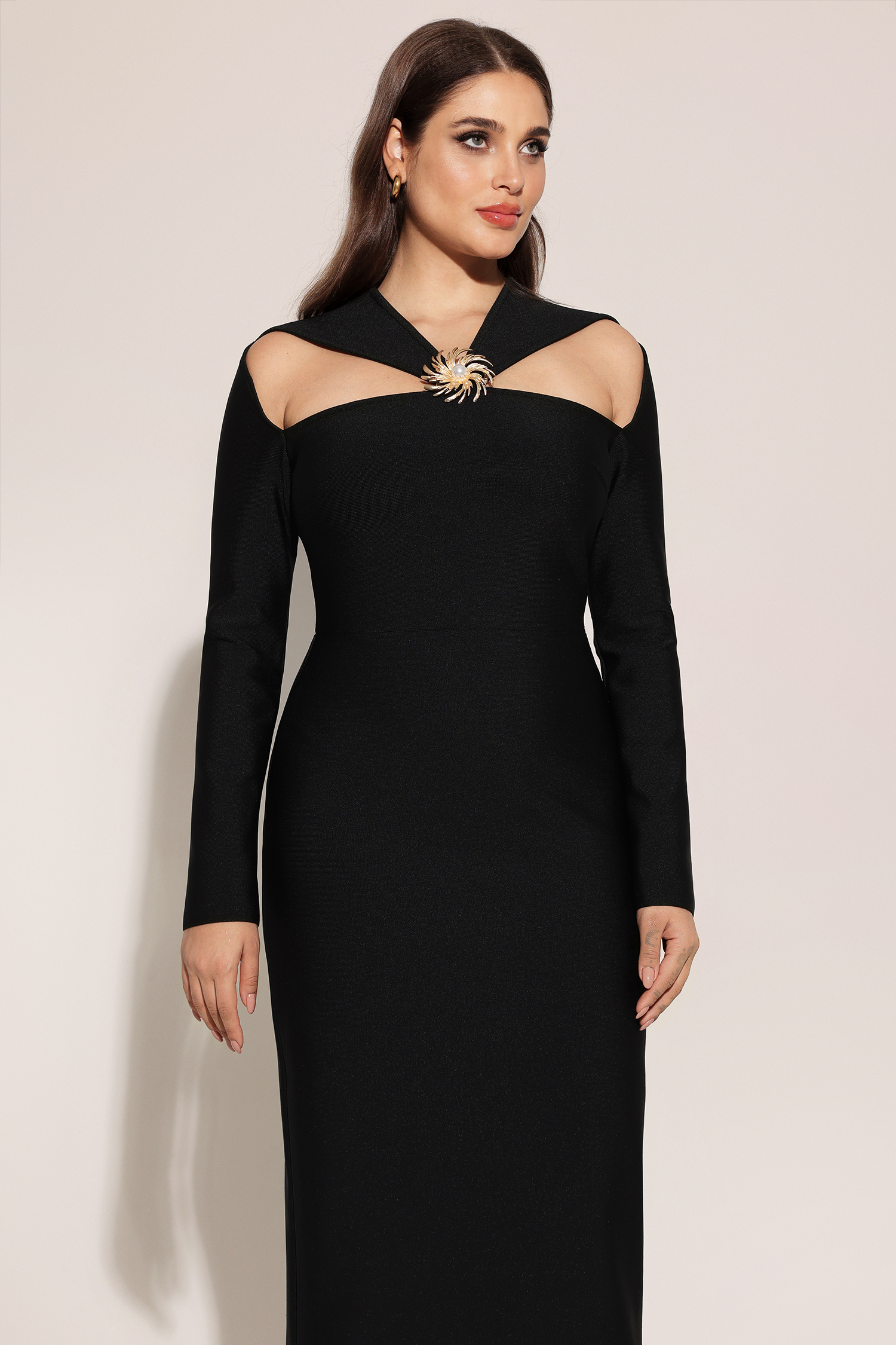 Lave Long Sleeves Hollow Out Bandage Maxi Dress