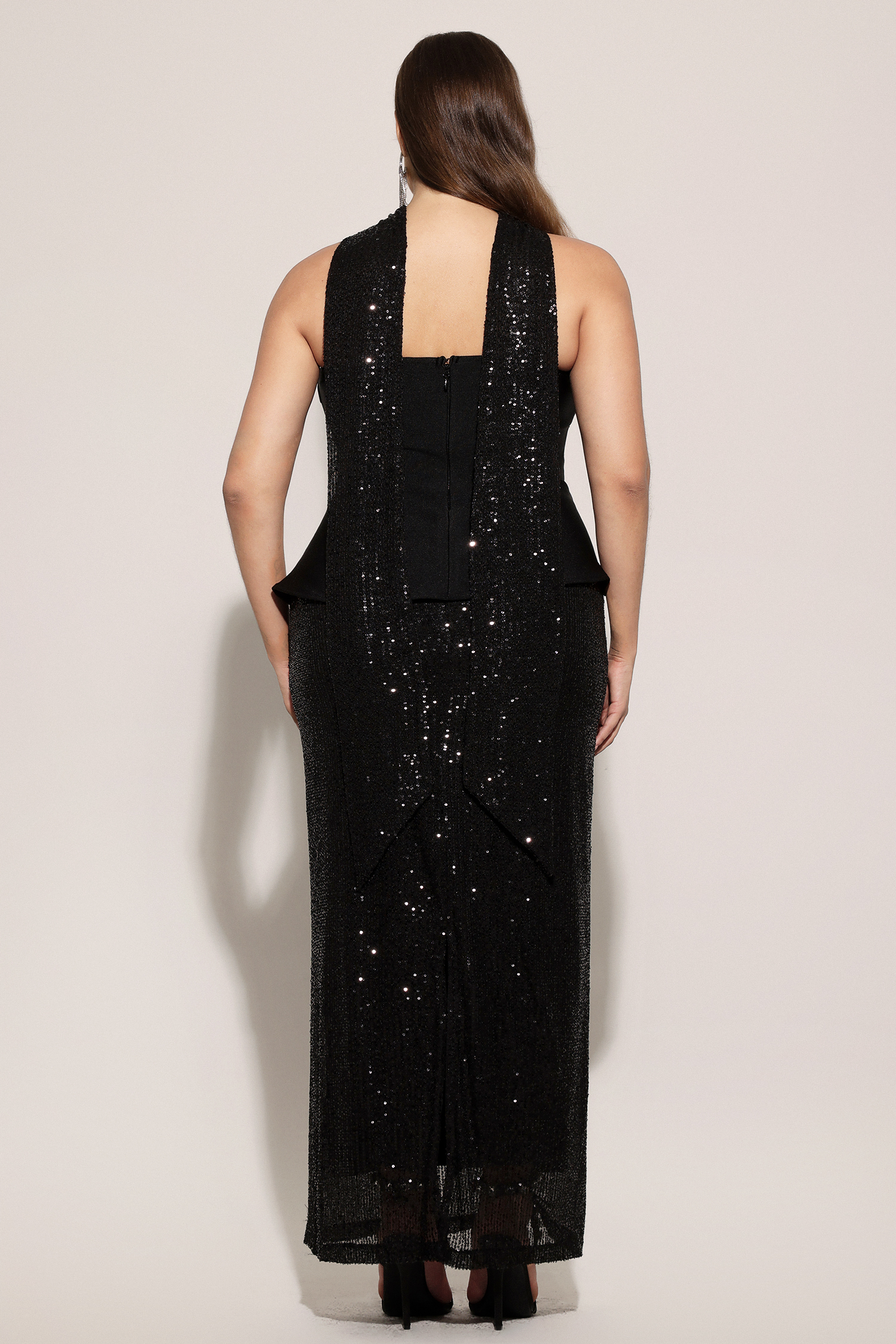 Kale Sleeveless Ribbon Sequins Bandage Maxi Two-Piece Set