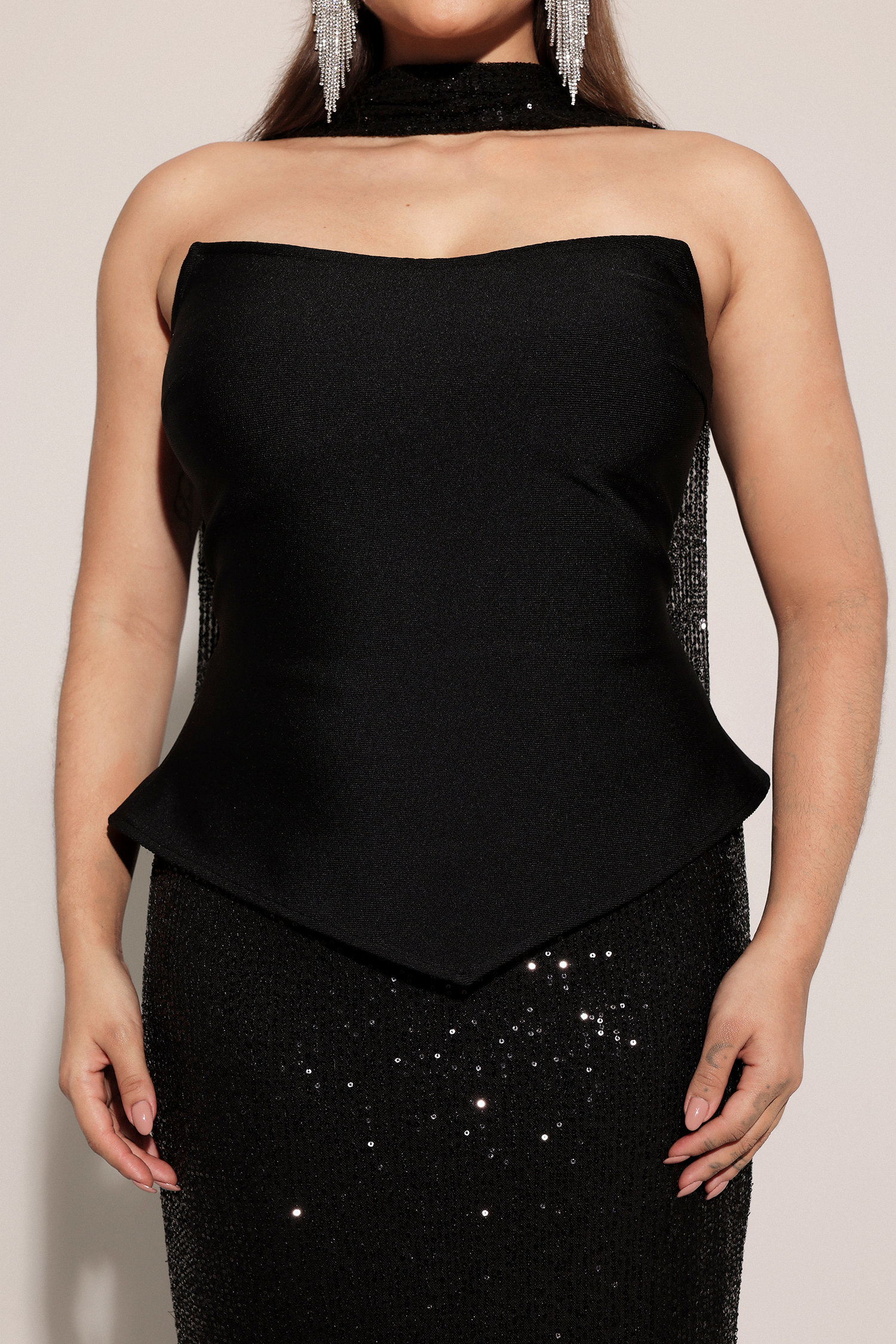 Kale Sleeveless Ribbon Sequins Bandage Maxi Two-Piece Set