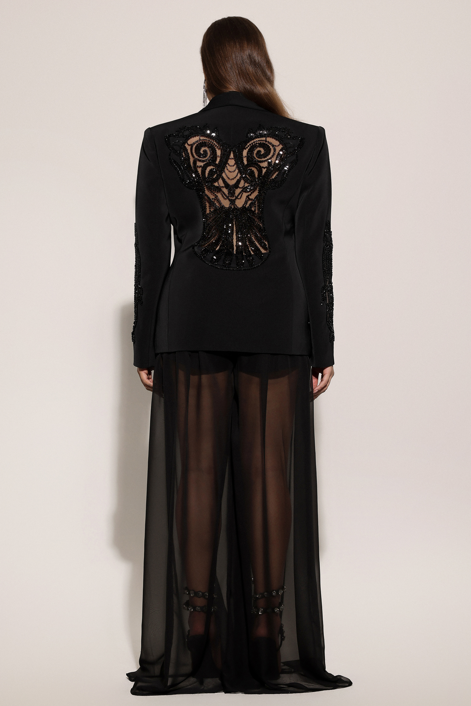 Demri Long Sleeves V-Neck Hollow Out Sequins Maxi Two Piece Set