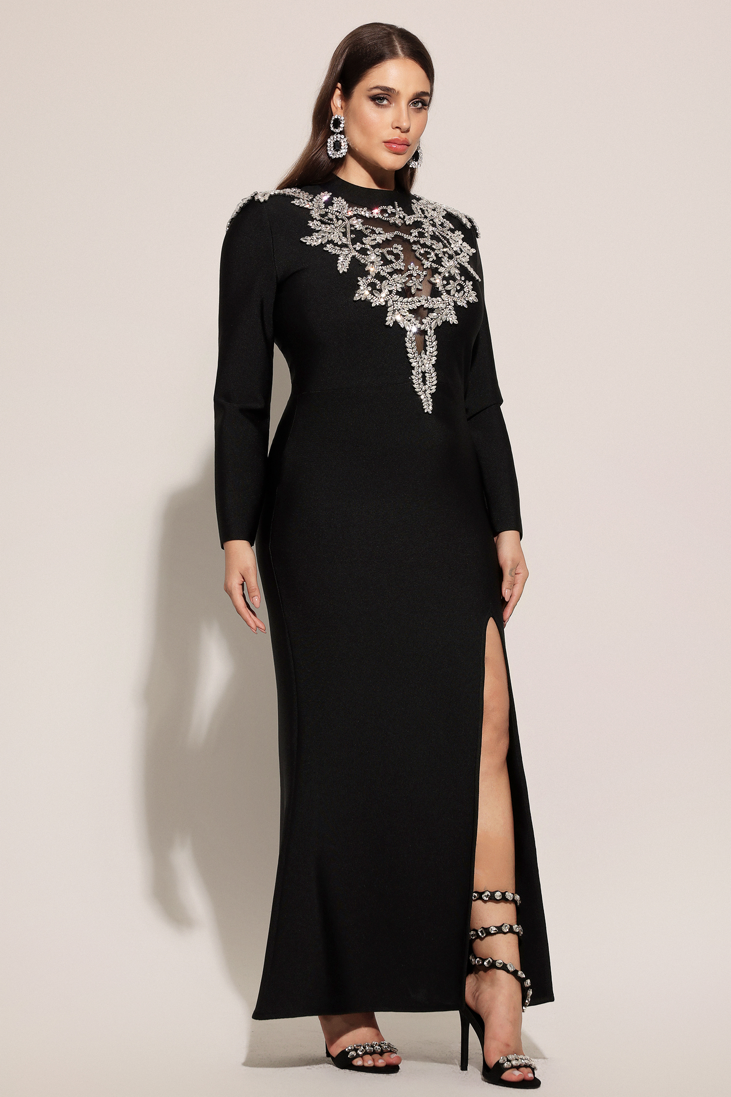 Saloha Long Sleeves Diamond Slit Fish Tail Bandage Maxi Dress