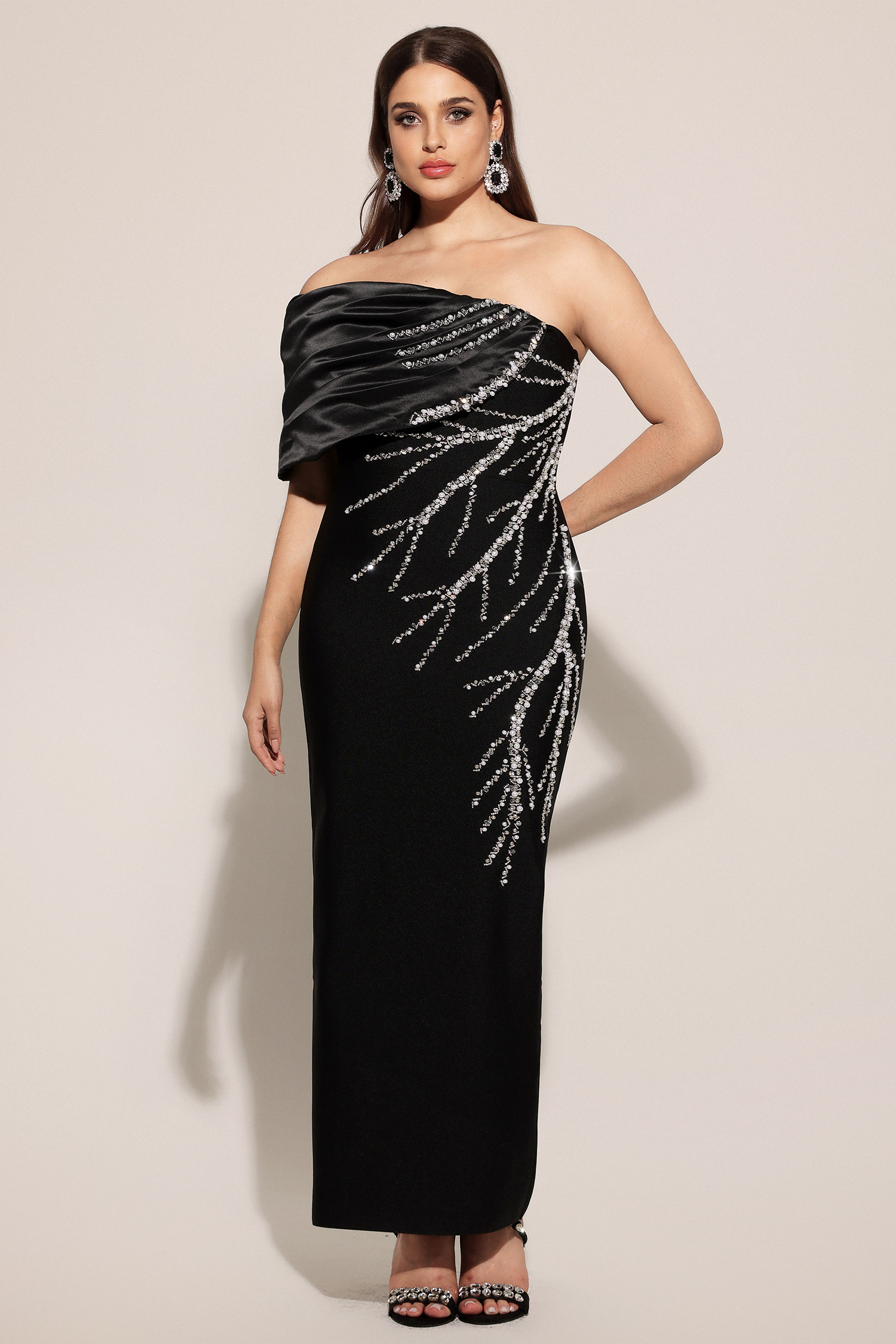 Zaha One Shoulder Sleeveless Diamond Bandage Maxi Dress