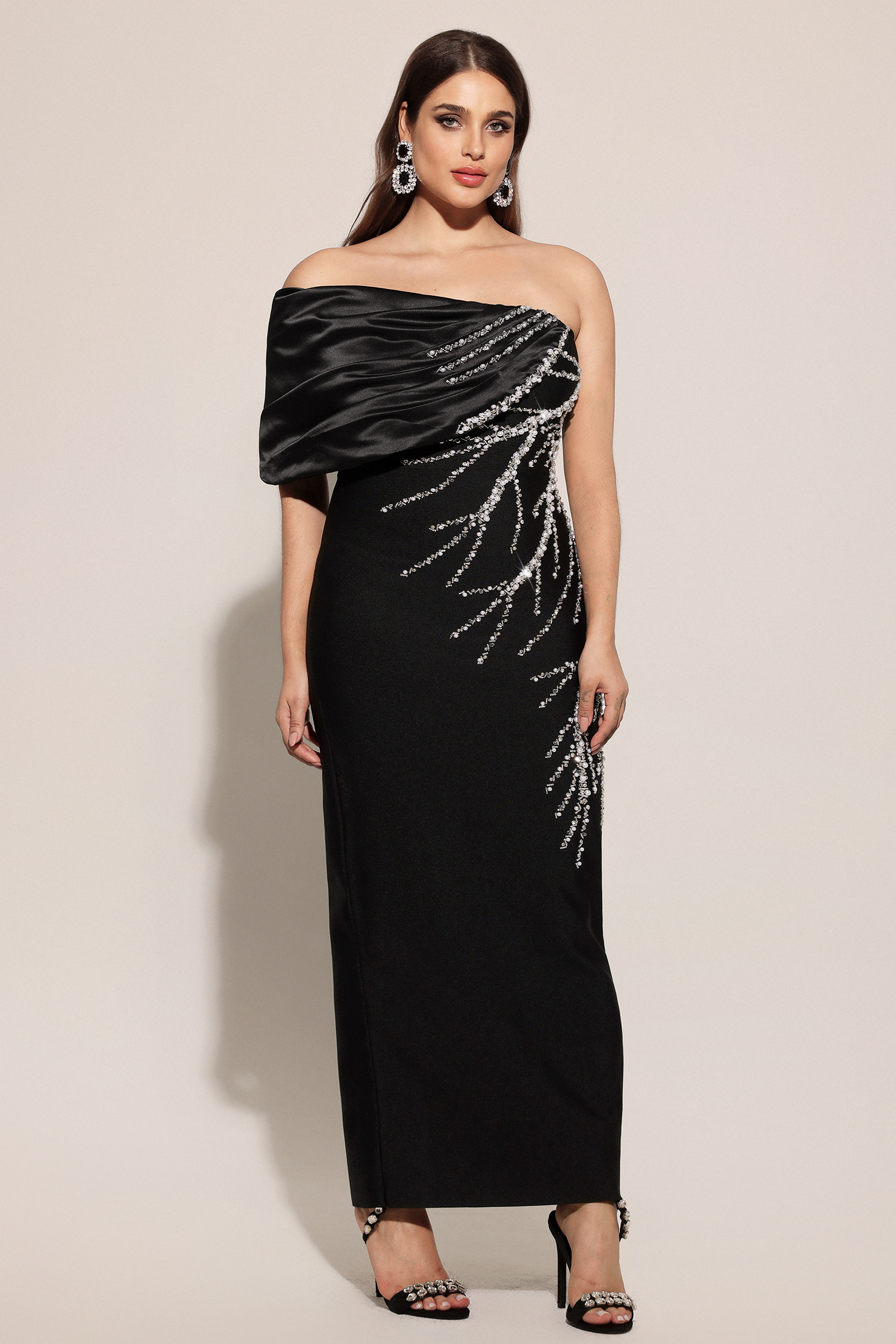 Zaha One Shoulder Sleeveless Diamond Bandage Maxi Dress