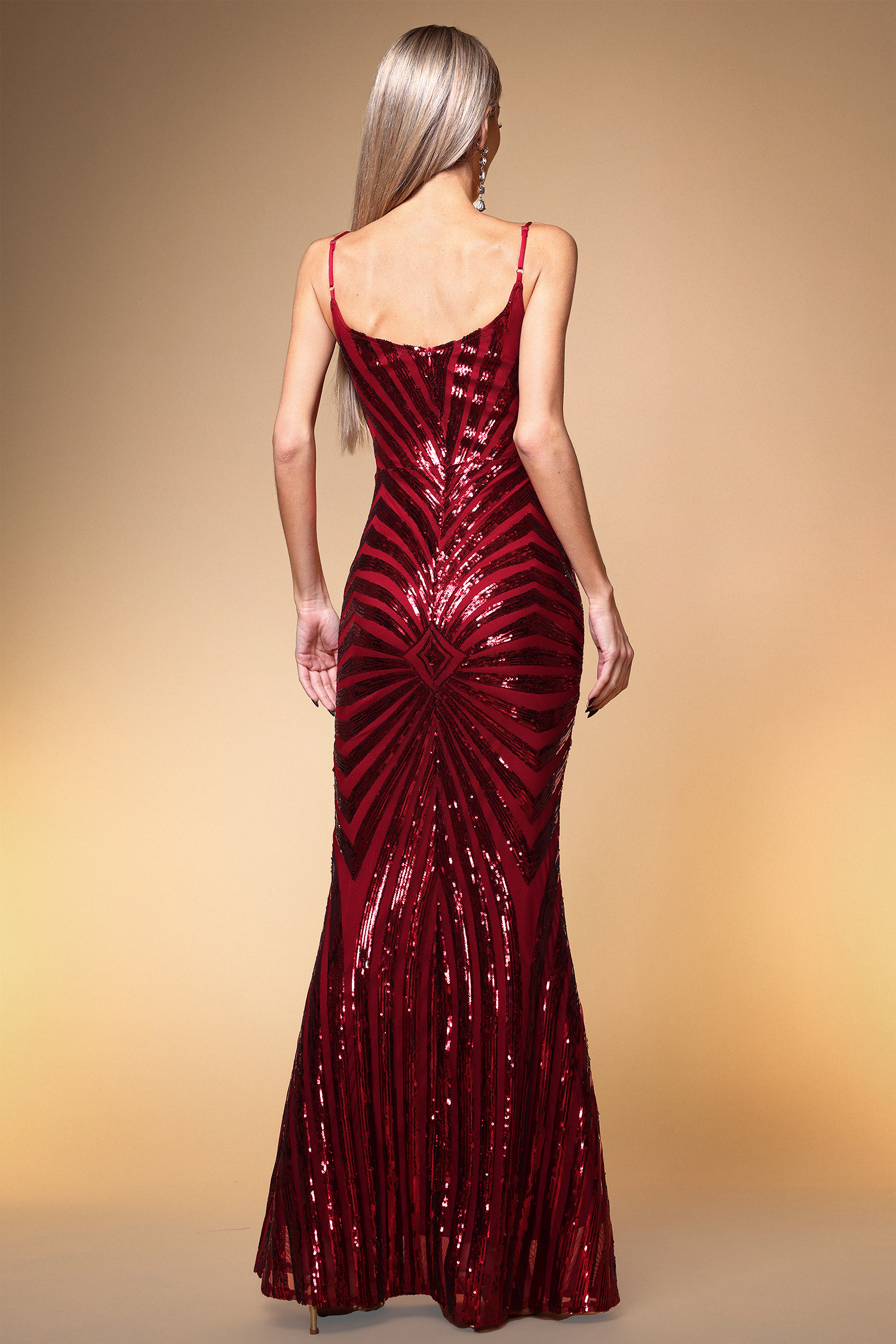 Nevaeh Sexy Contour Geometric Sequin Maxi Dress