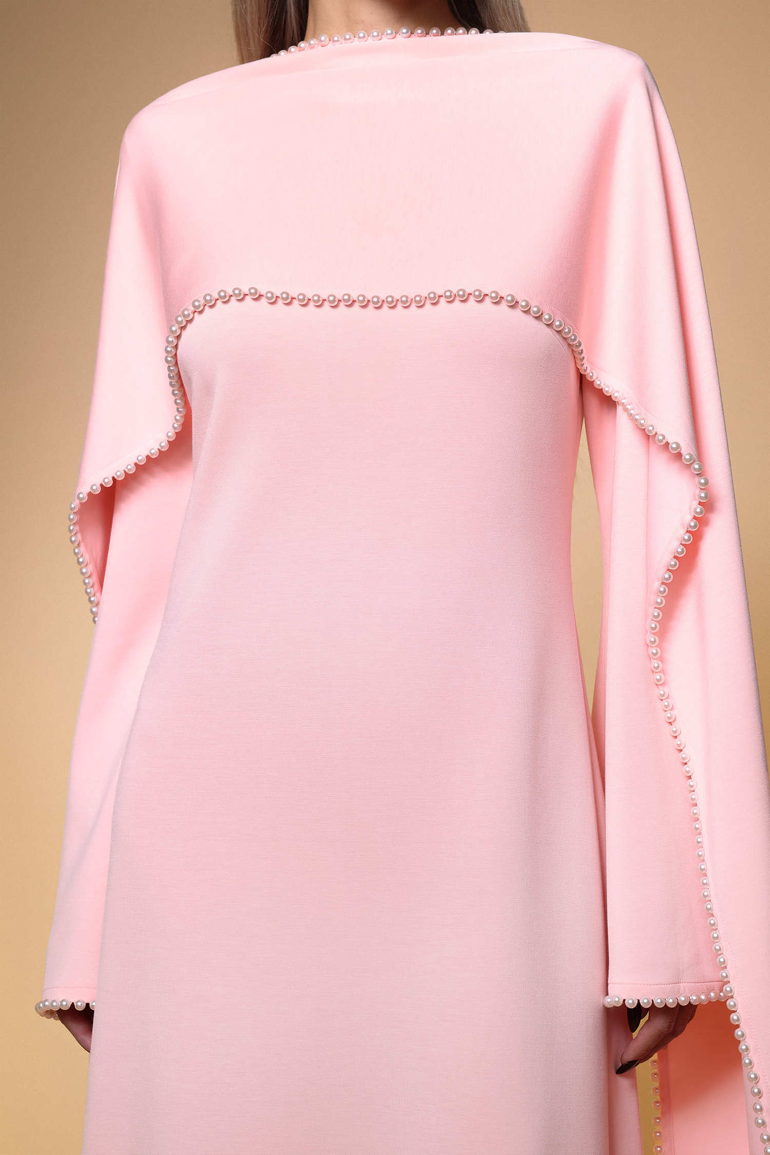 Selene Elegant Flowy Long Sleeve Pearl Scarf Maxi Dress