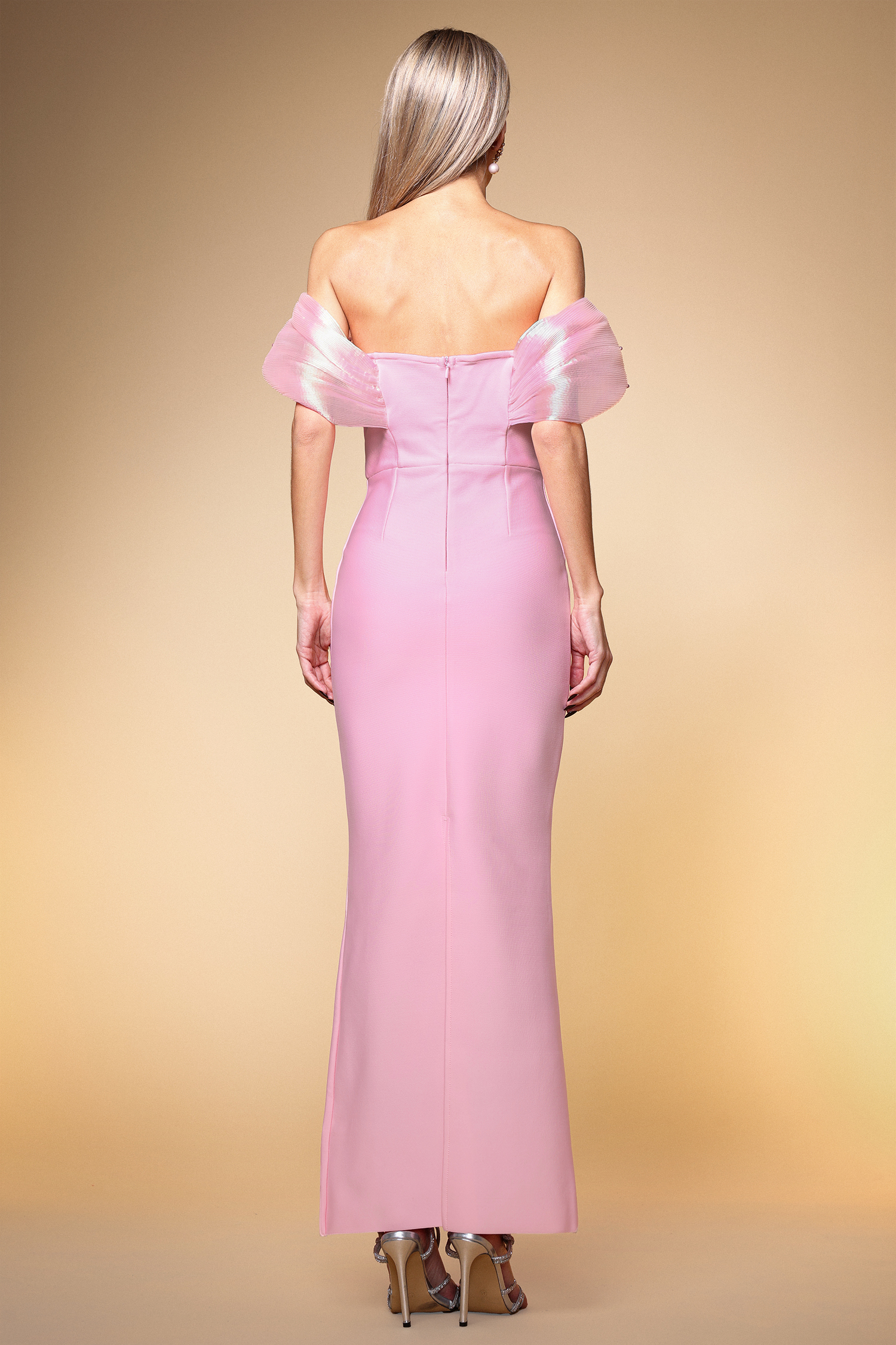 Dorie Deep-V Bandage One-shoulder Pearl Pink Maxi Dress