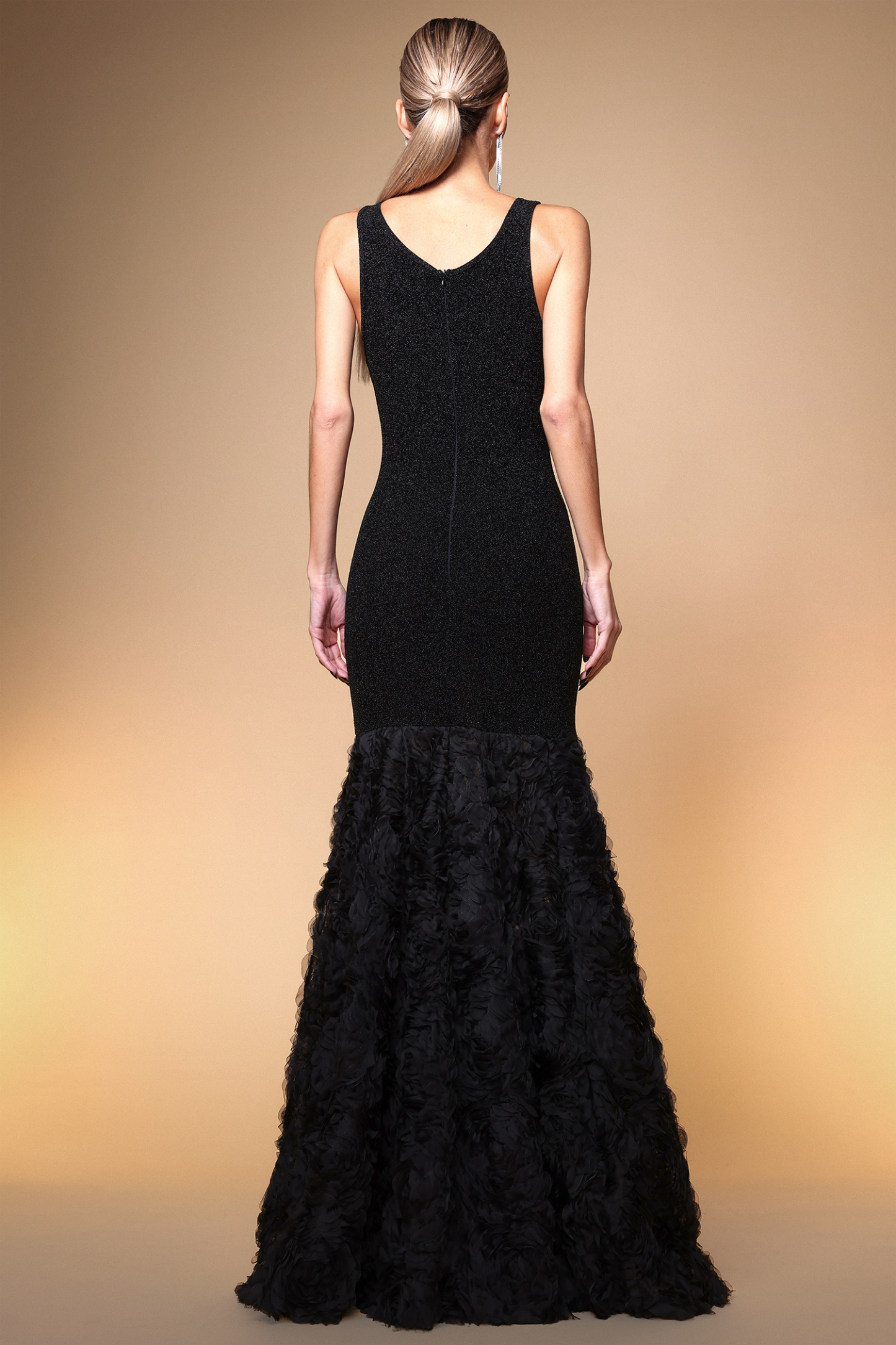 Julissa Elegant Contour Sleeveless Textured Floral Maxi Dress