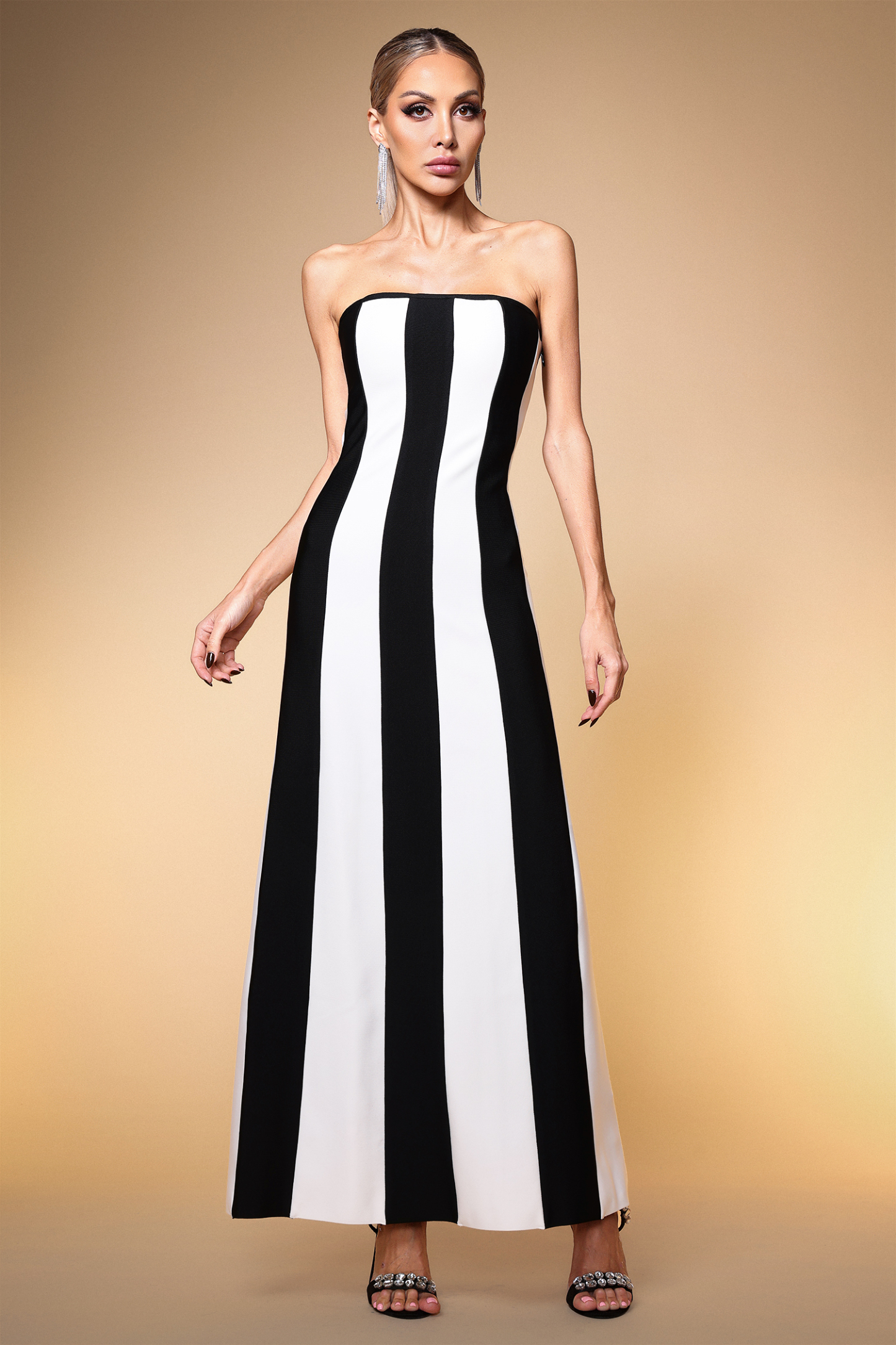 Wenrey Sleeveless Stripe Bandage Maxi Dress