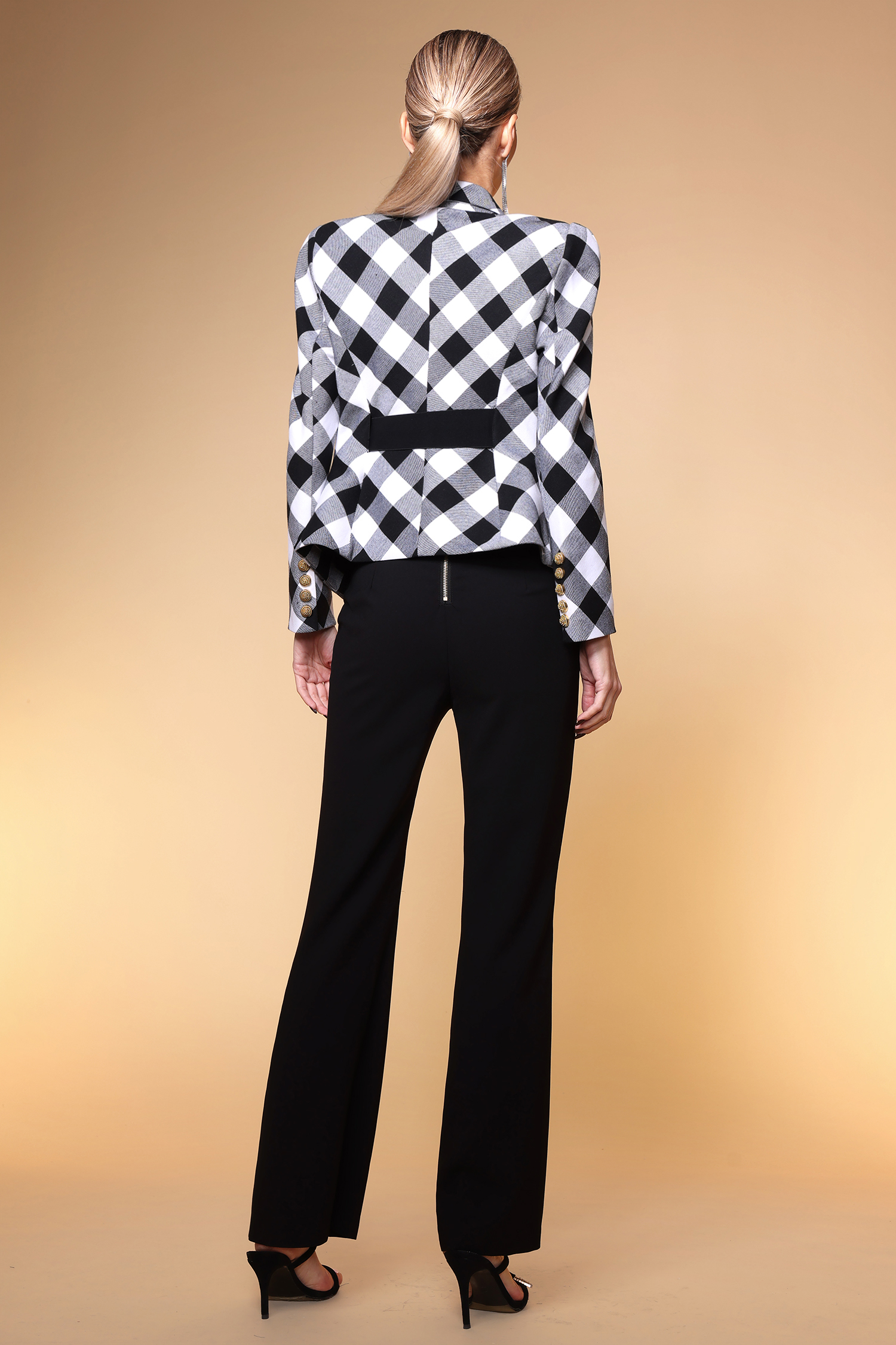 Hzere Classic Tailored Long Sleeve Plaid Blazer