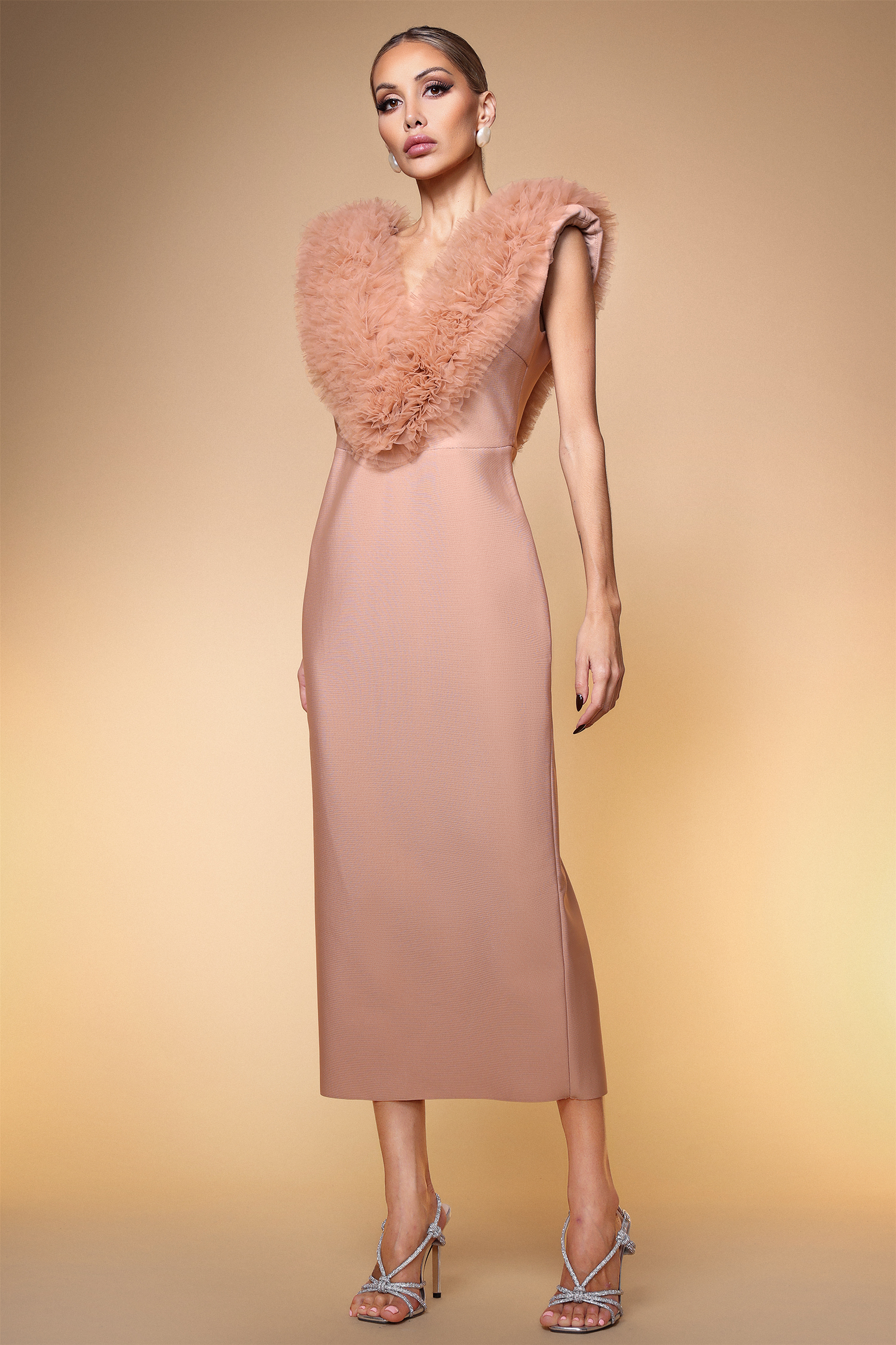 Vikare Chic Contour Tulle Bandage Maxi Dress