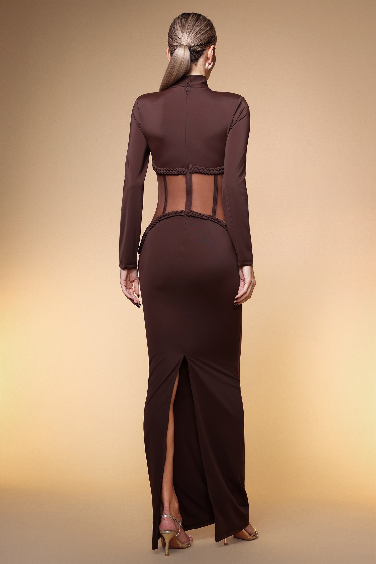 Enene Sexy Contour Long Sleeve Sheer Corset Maxi Dress