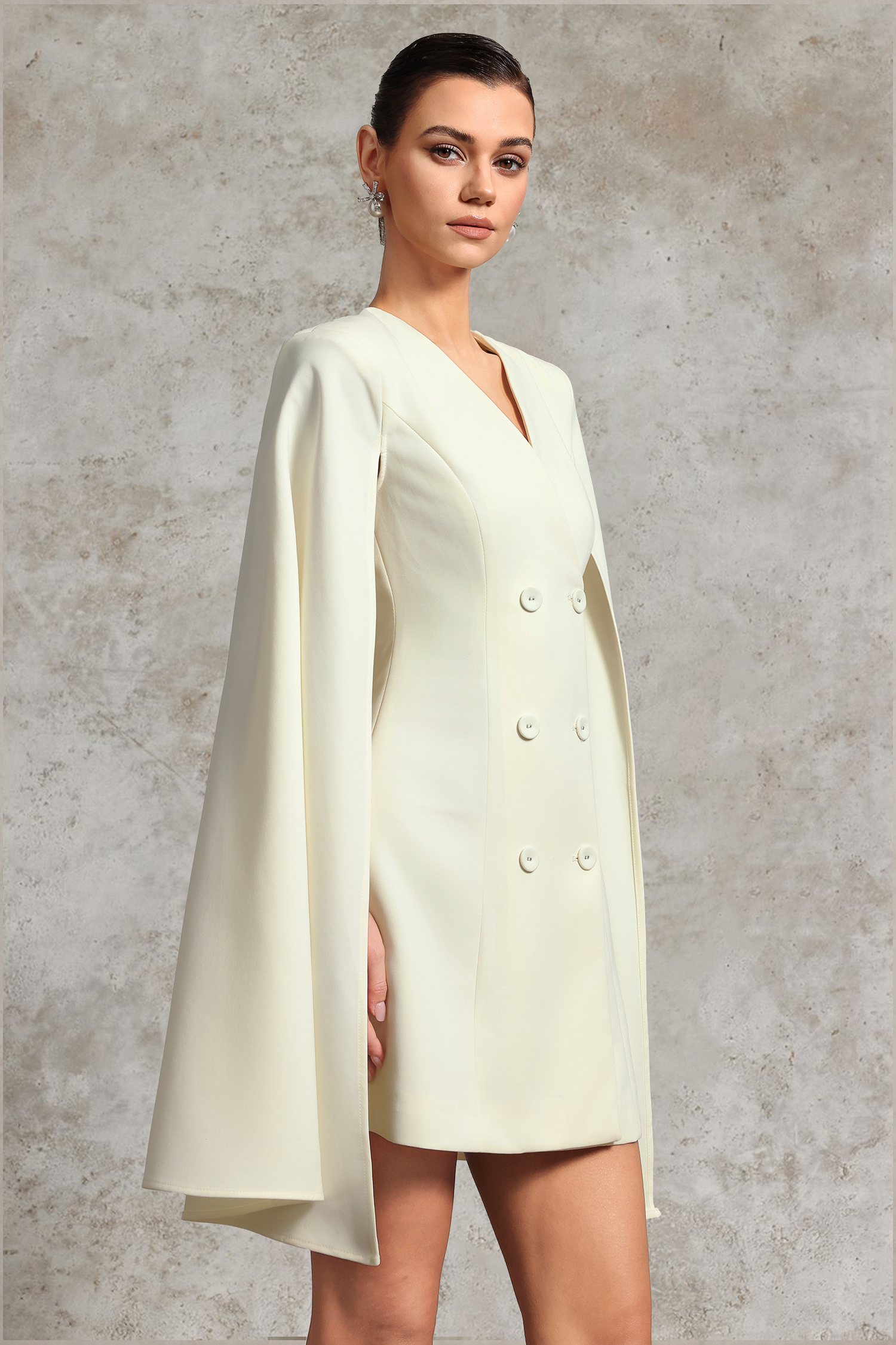 Quincy Tailored Tailored V Neck Long Sleeve Woven Mini Dress