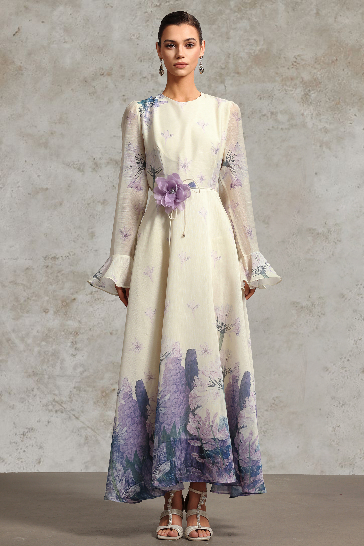 Talia Resort Flowy Long Sleeve Printed Floral Woven Maxi Dress