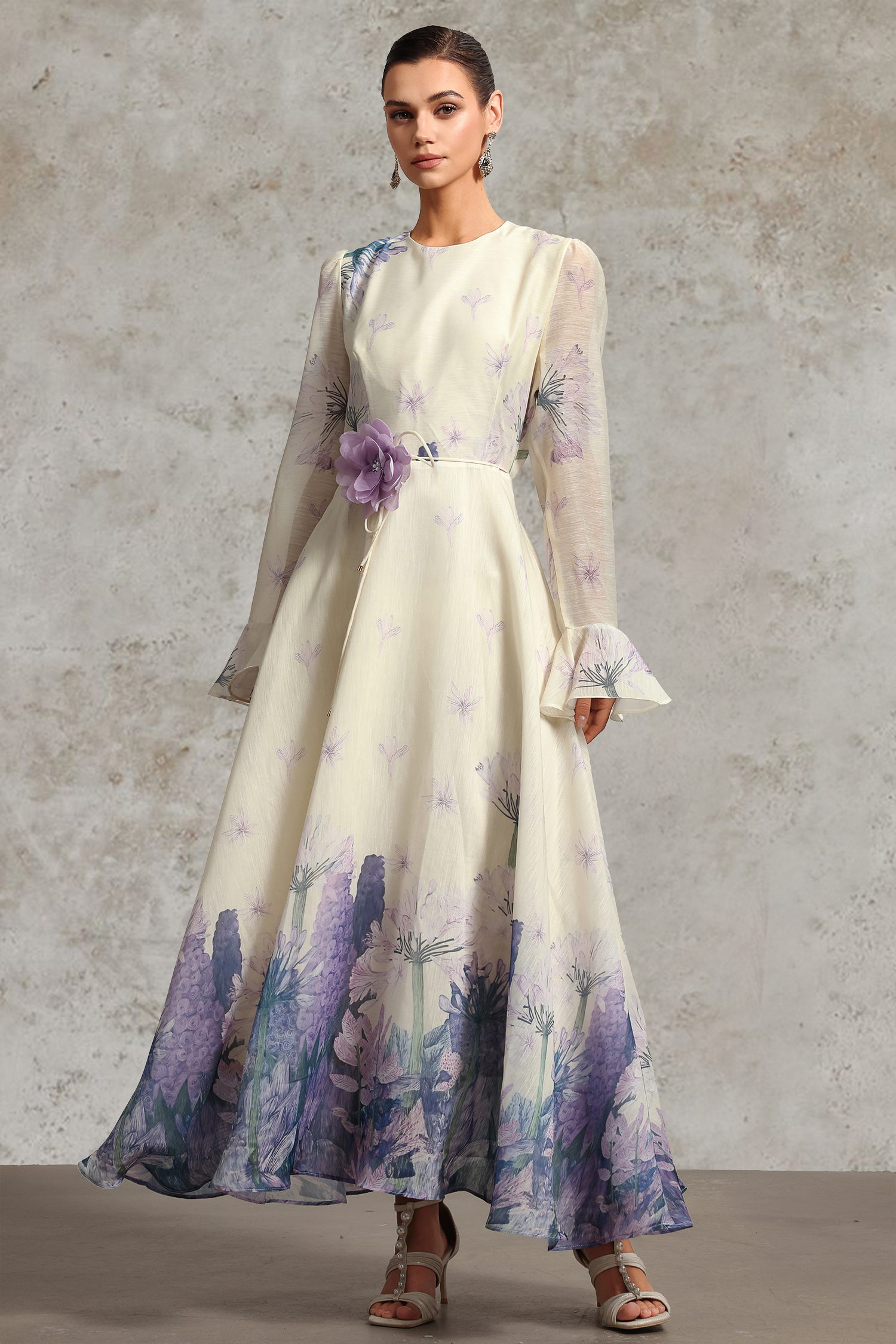 Talia Resort Flowy Long Sleeve Printed Floral Woven Maxi Dress