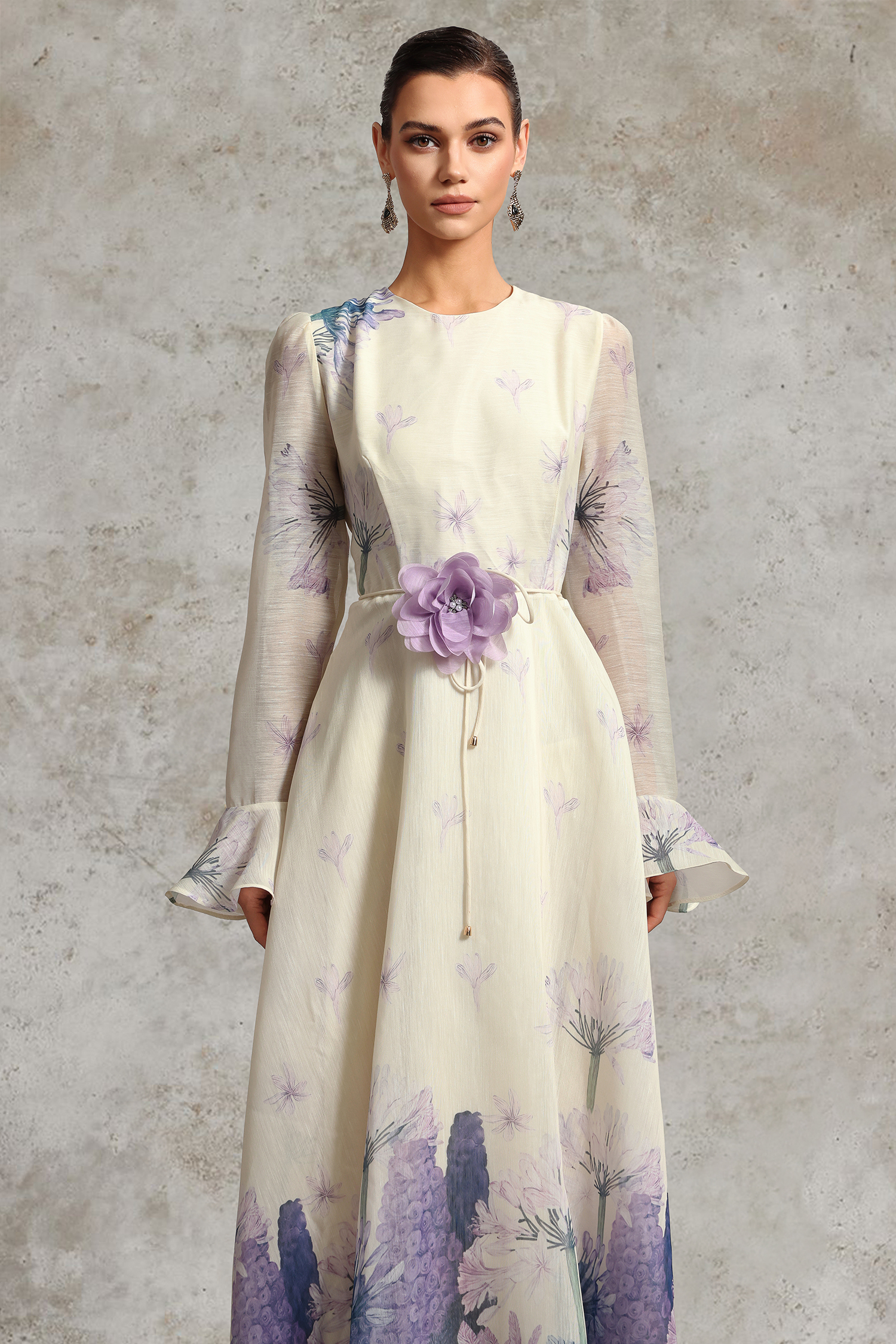 Talia Resort Flowy Long Sleeve Printed Floral Woven Maxi Dress