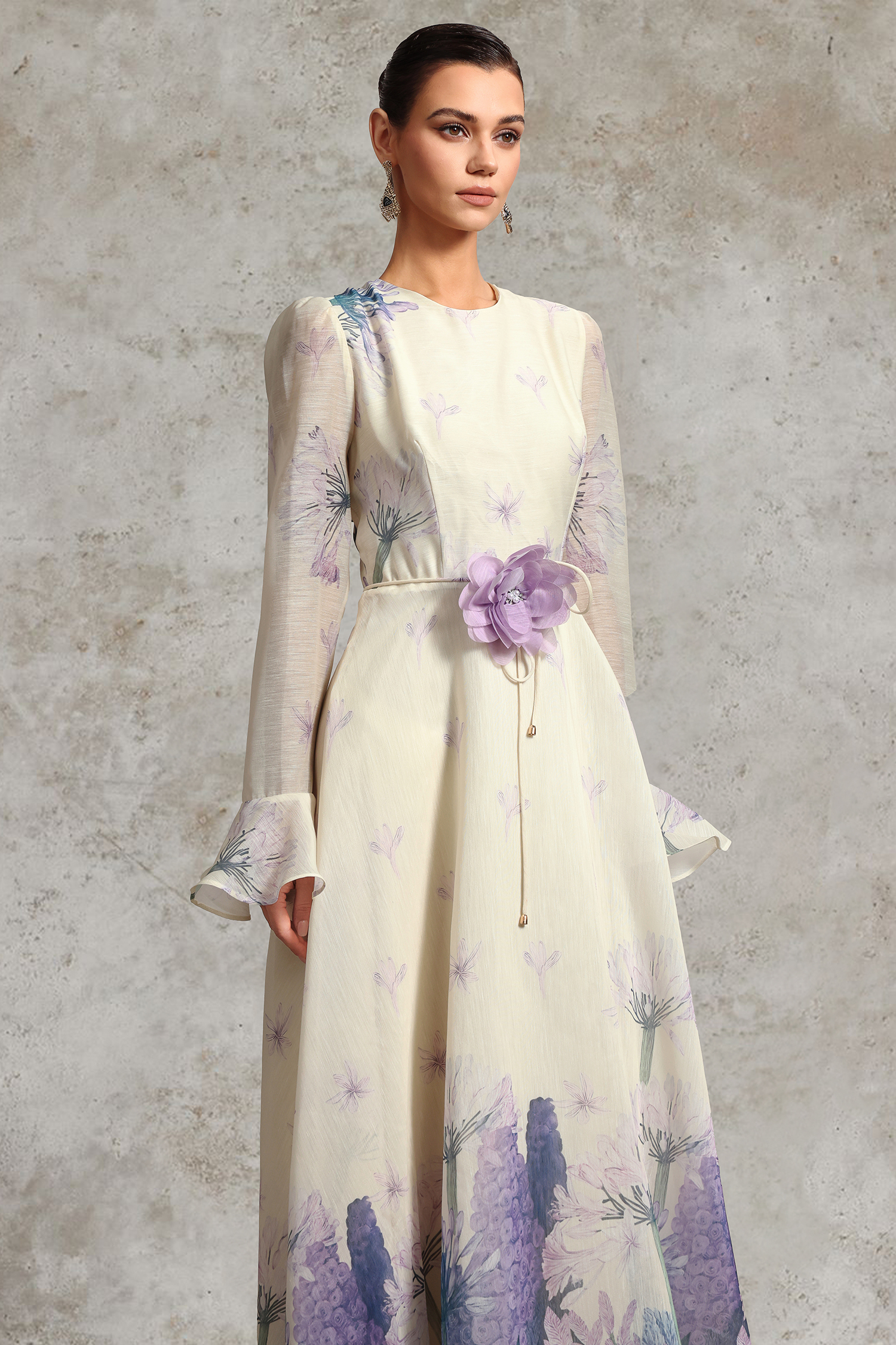 Talia Resort Flowy Long Sleeve Printed Floral Woven Maxi Dress