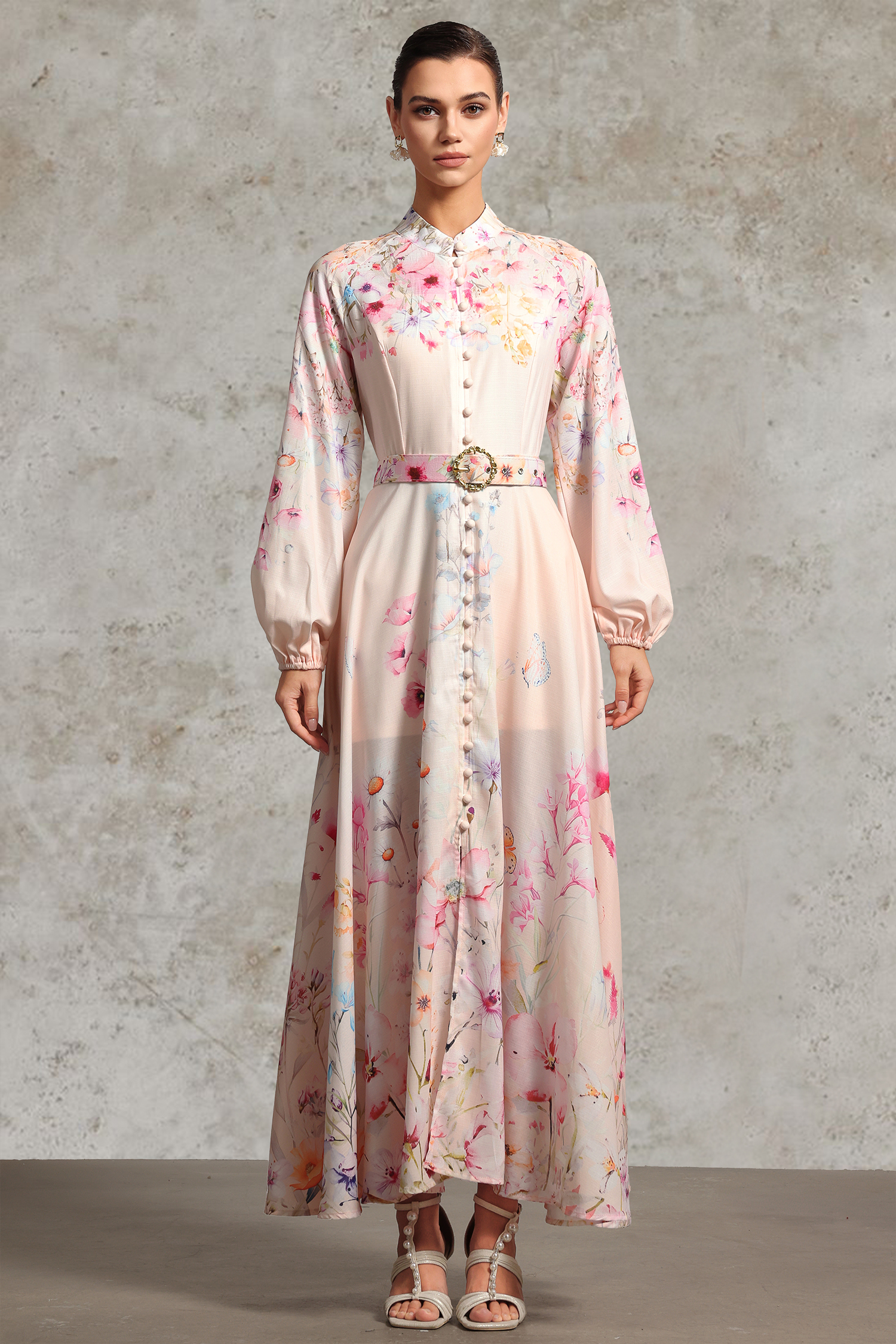 Kayley Resort Flowy Long Sleeve Printed Woven Maxi Dress