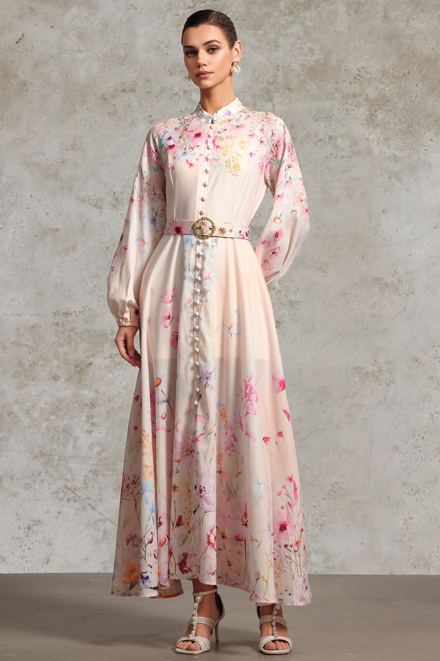 Kayley Resort Flowy Long Sleeve Printed Woven Maxi Dress