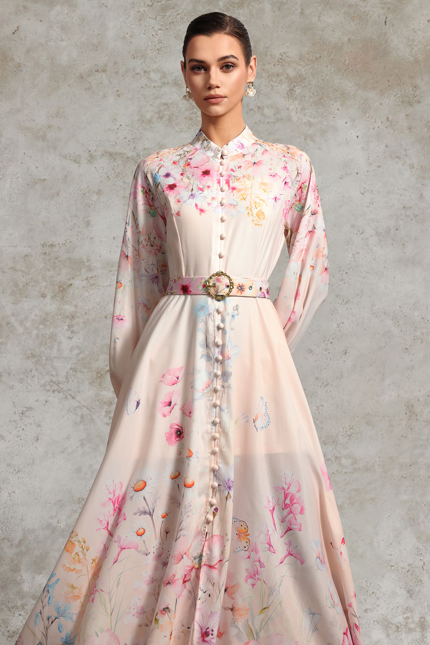 Kayley Resort Flowy Long Sleeve Printed Woven Maxi Dress