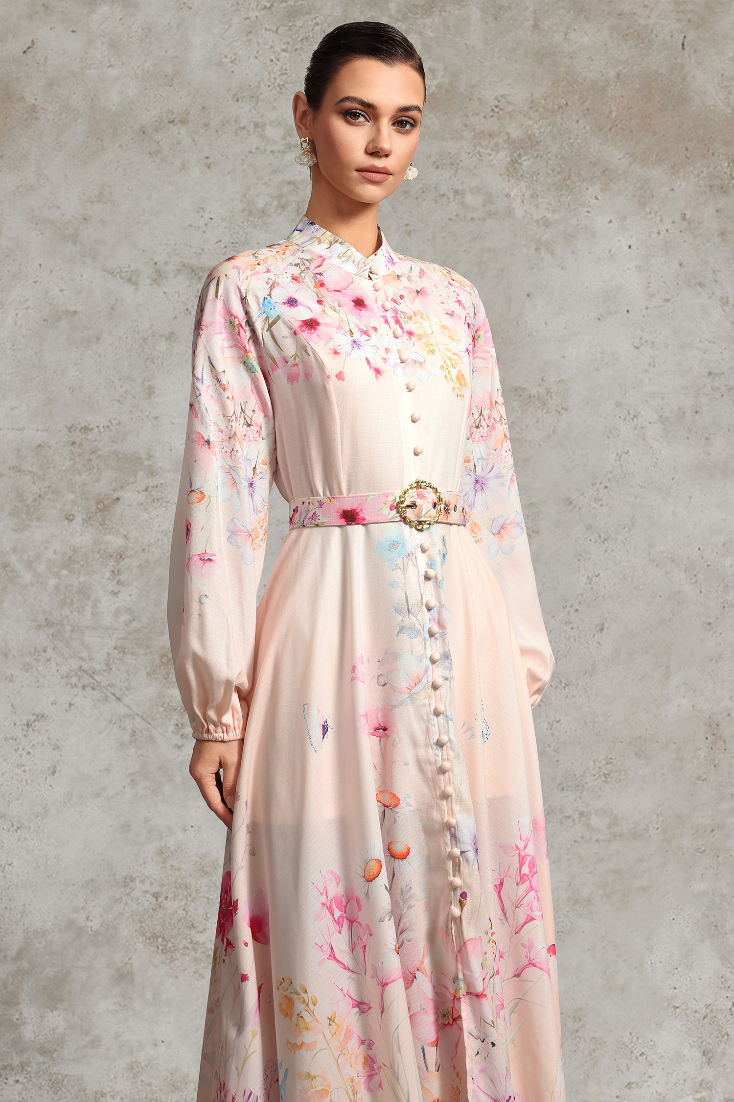 Kayley Resort Flowy Long Sleeve Printed Woven Maxi Dress