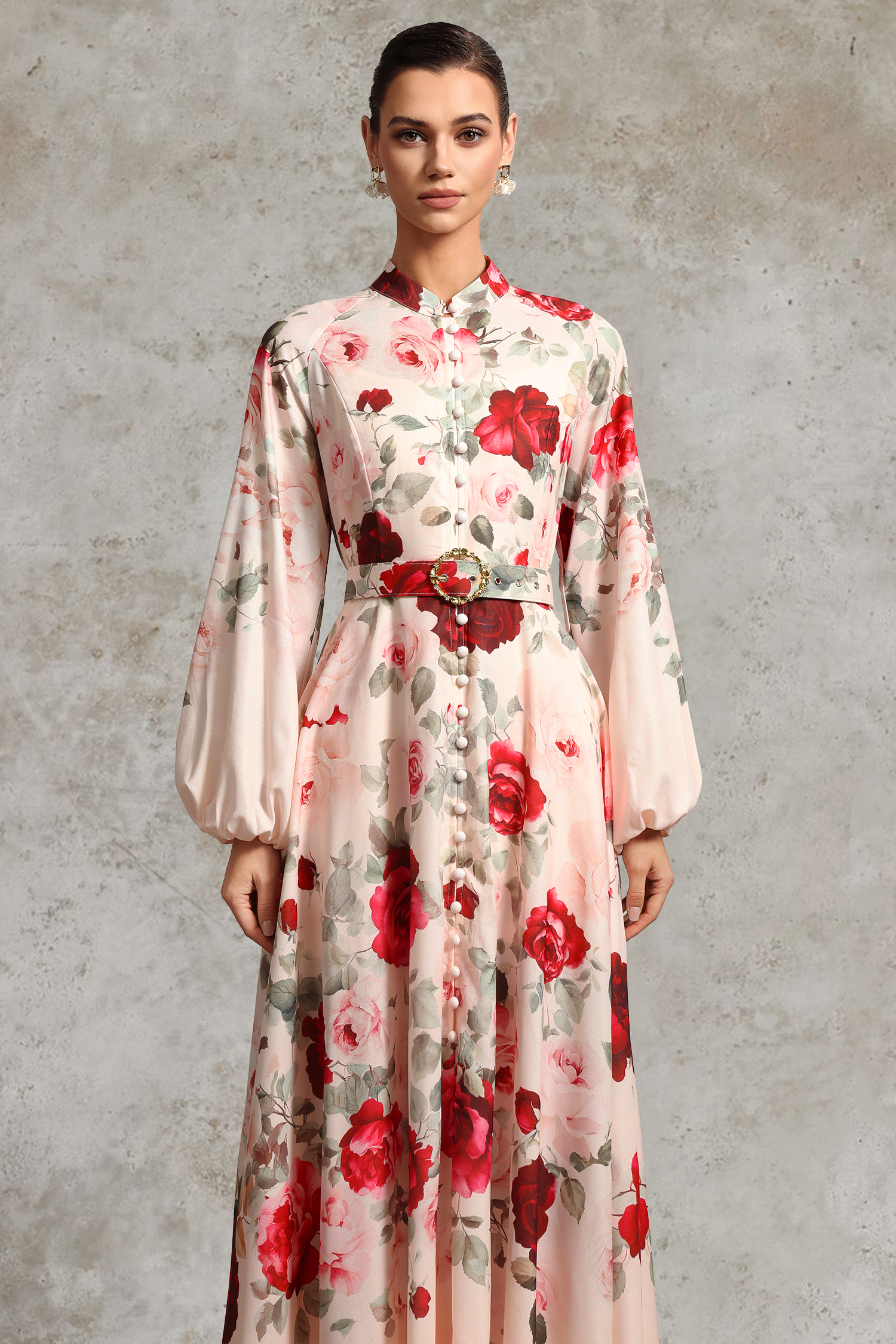 Rucifa Resort Flowy Long Sleeve Printed Woven Maxi Dress