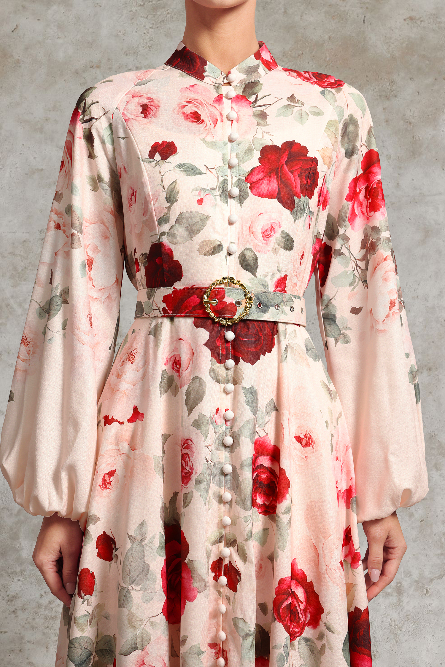 Rucifa Resort Flowy Long Sleeve Printed Woven Maxi Dress