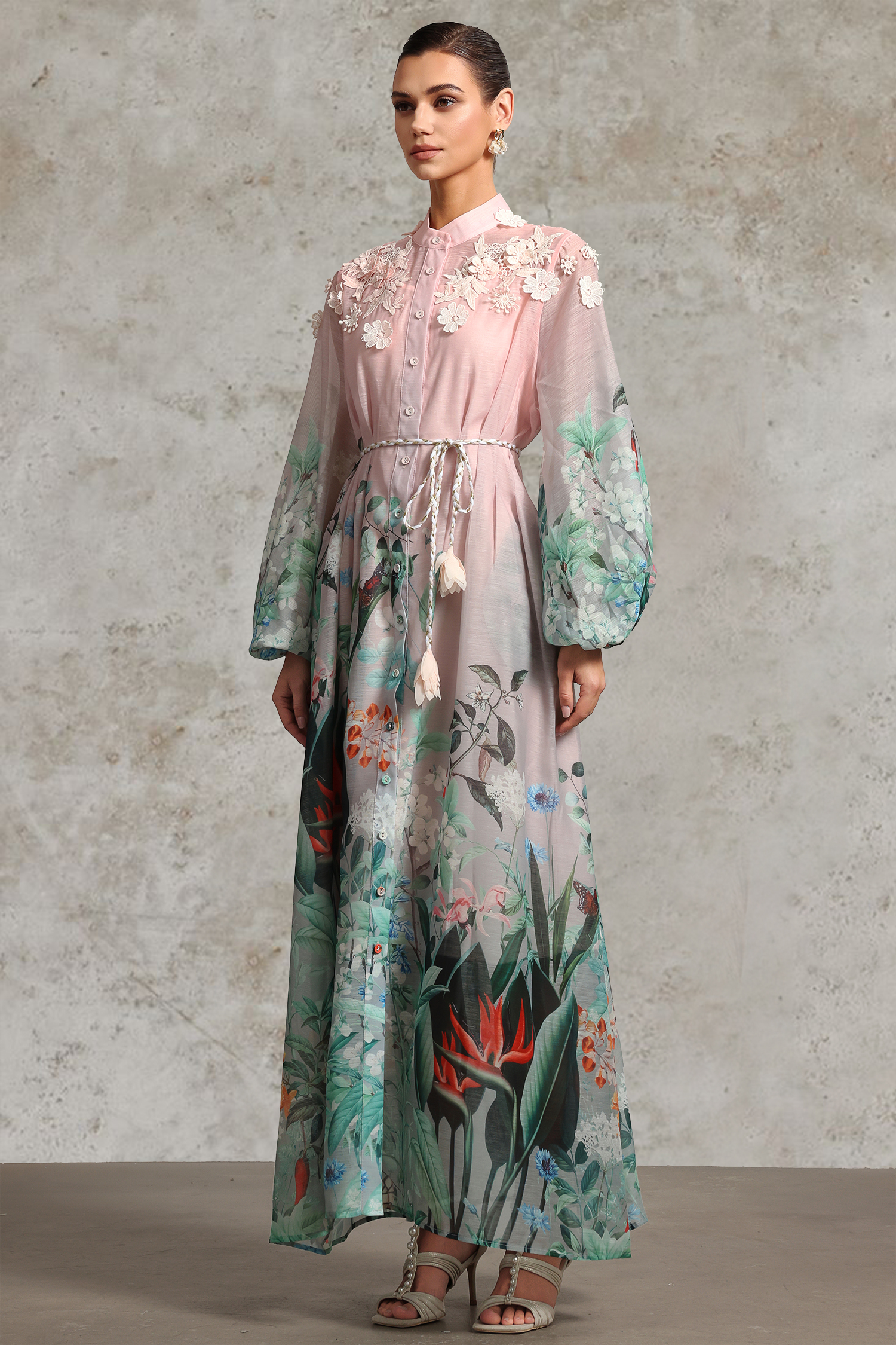 Poppy Resort Flowy Long Sleeve Printed Woven Maxi Dress