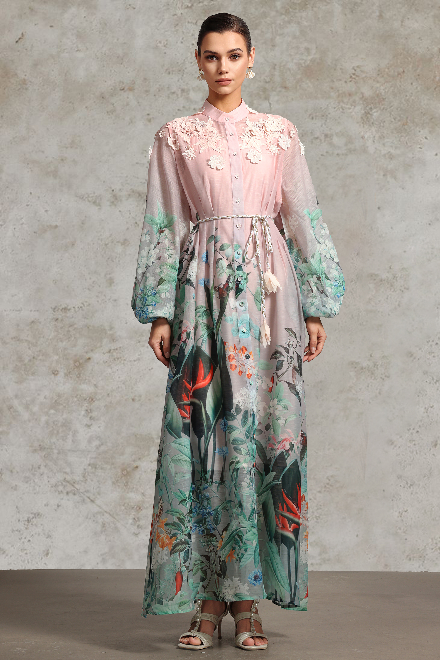 Poppy Resort Flowy Long Sleeve Printed Woven Maxi Dress
