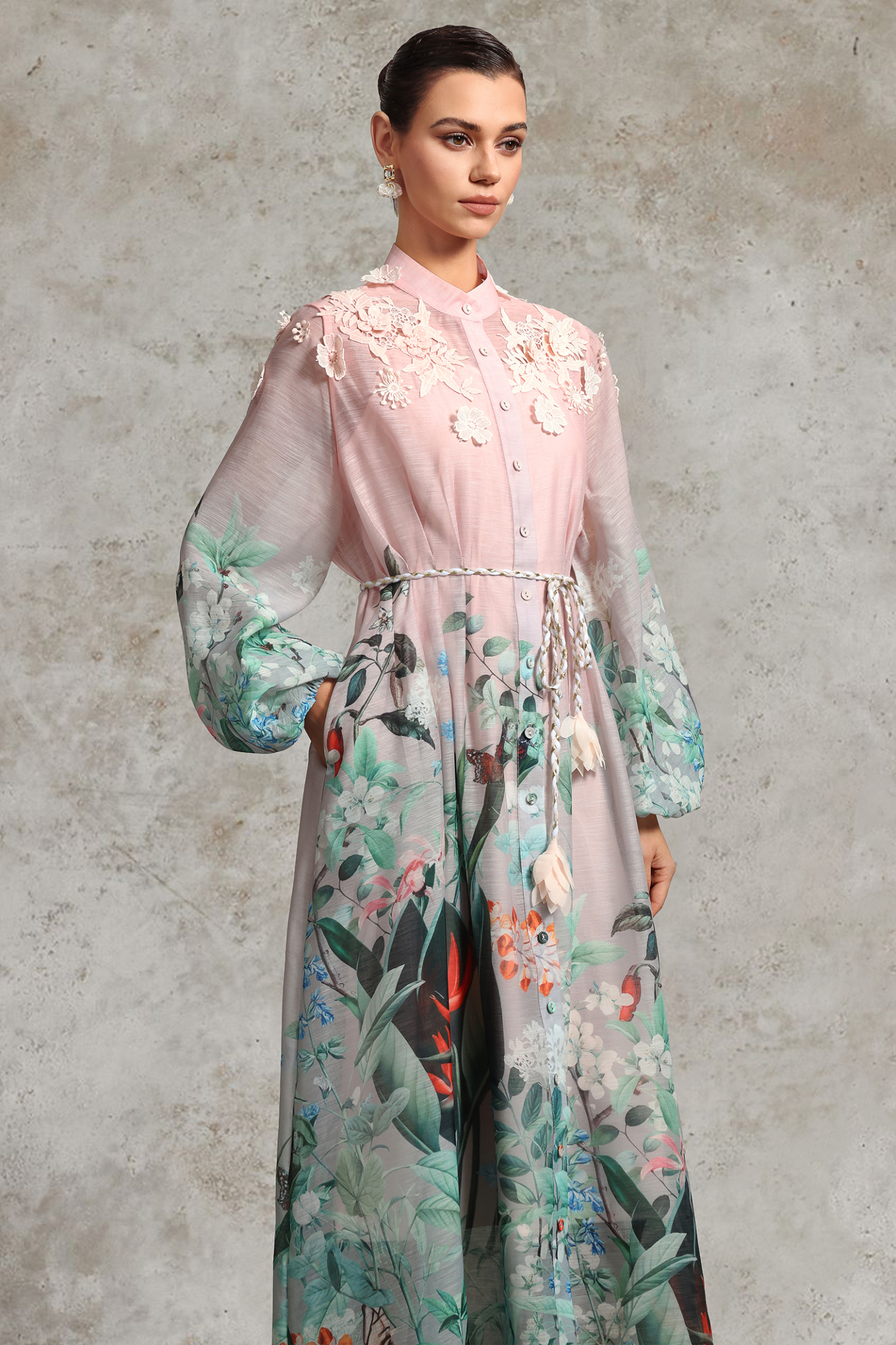 Poppy Resort Flowy Long Sleeve Printed Woven Maxi Dress