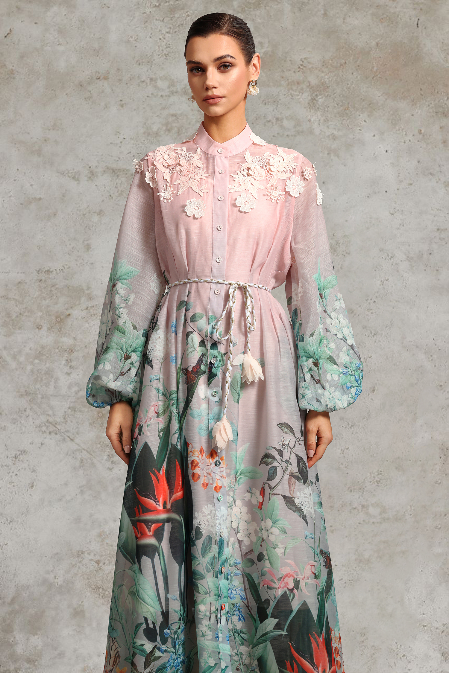 Poppy Resort Flowy Long Sleeve Printed Woven Maxi Dress