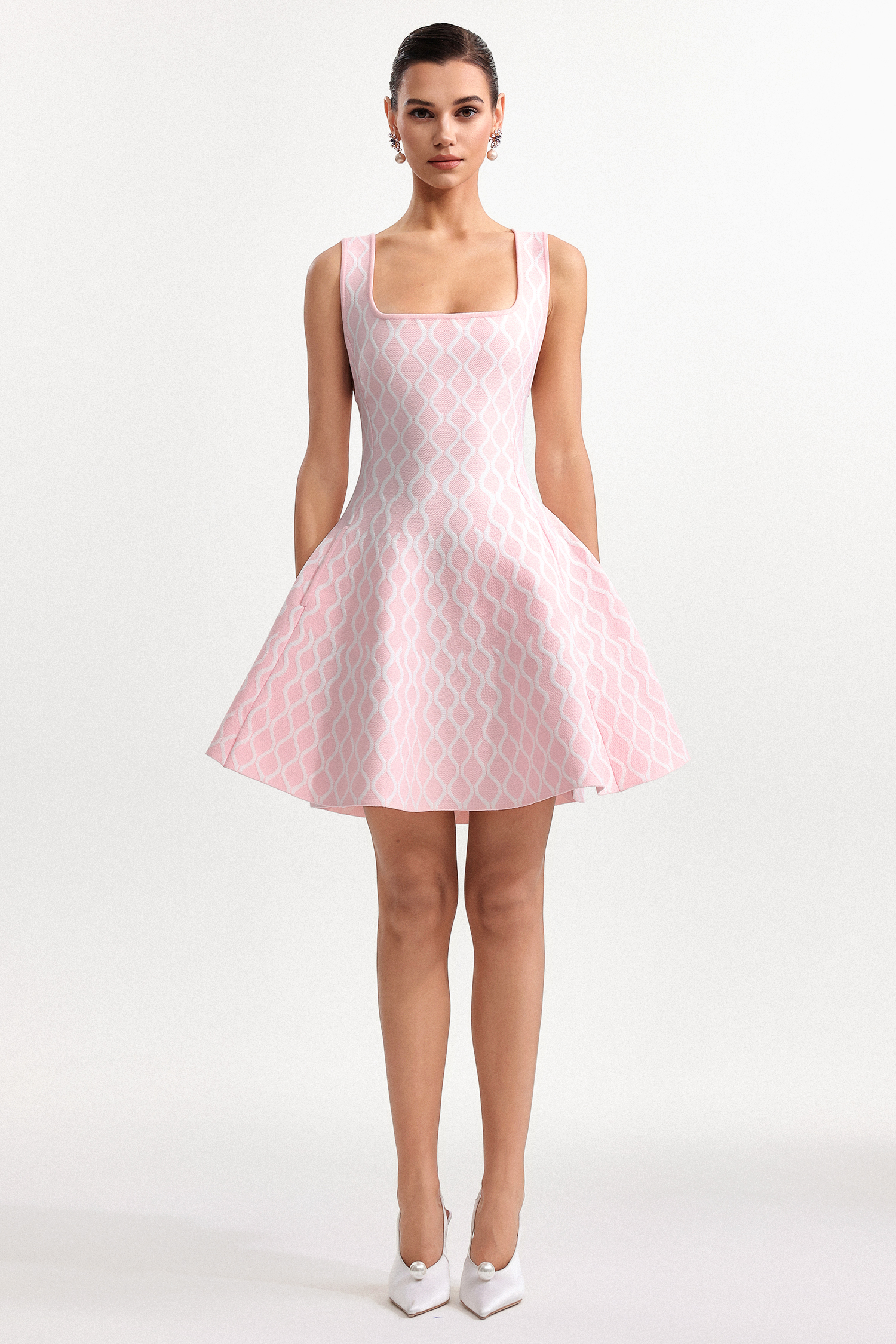 Ledasa Chic Contour Sleeveless Jacquard Bandage Mini Dress
