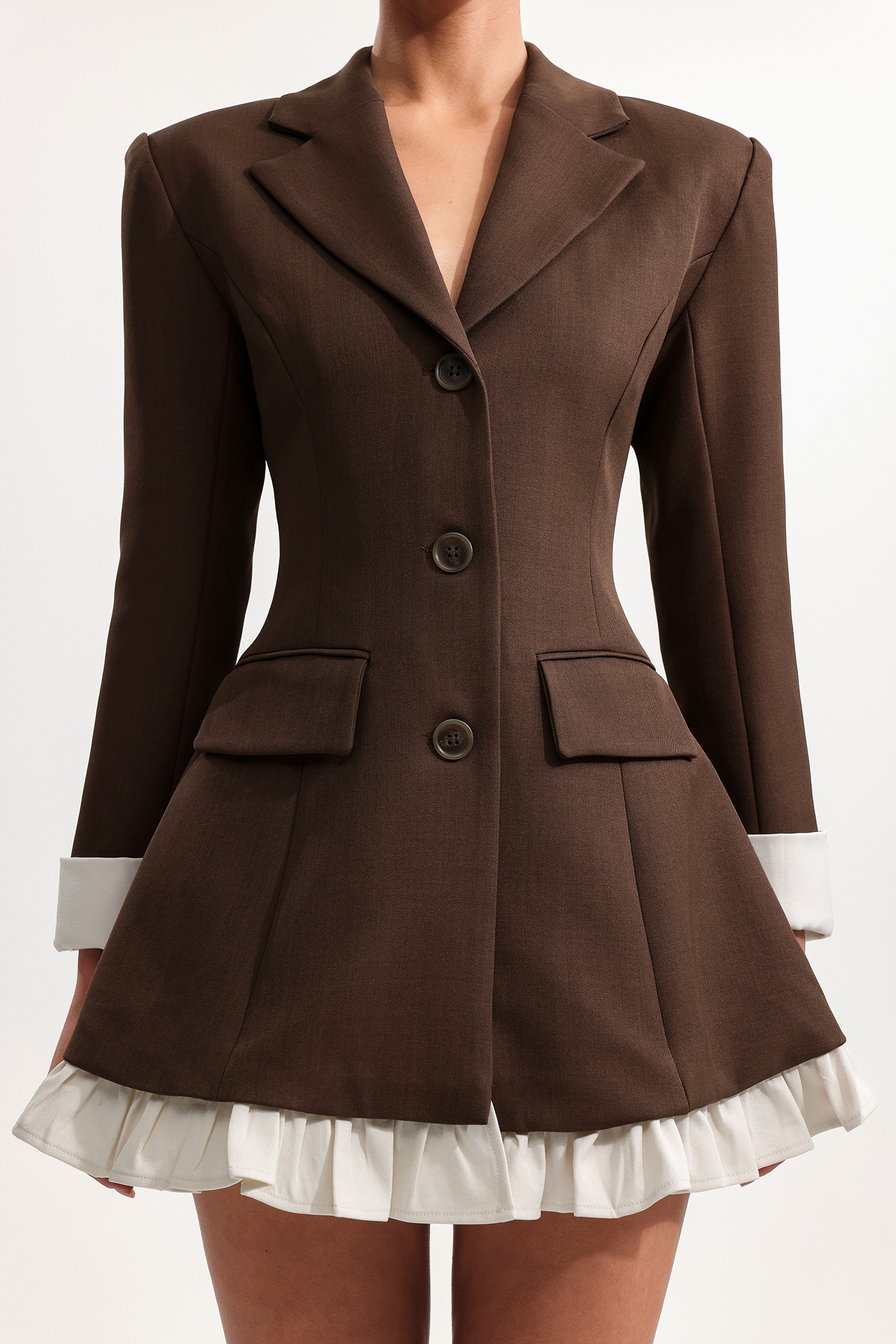 Demi Chic Tailored Long Sleeve Falbala Woven Blazer Dress