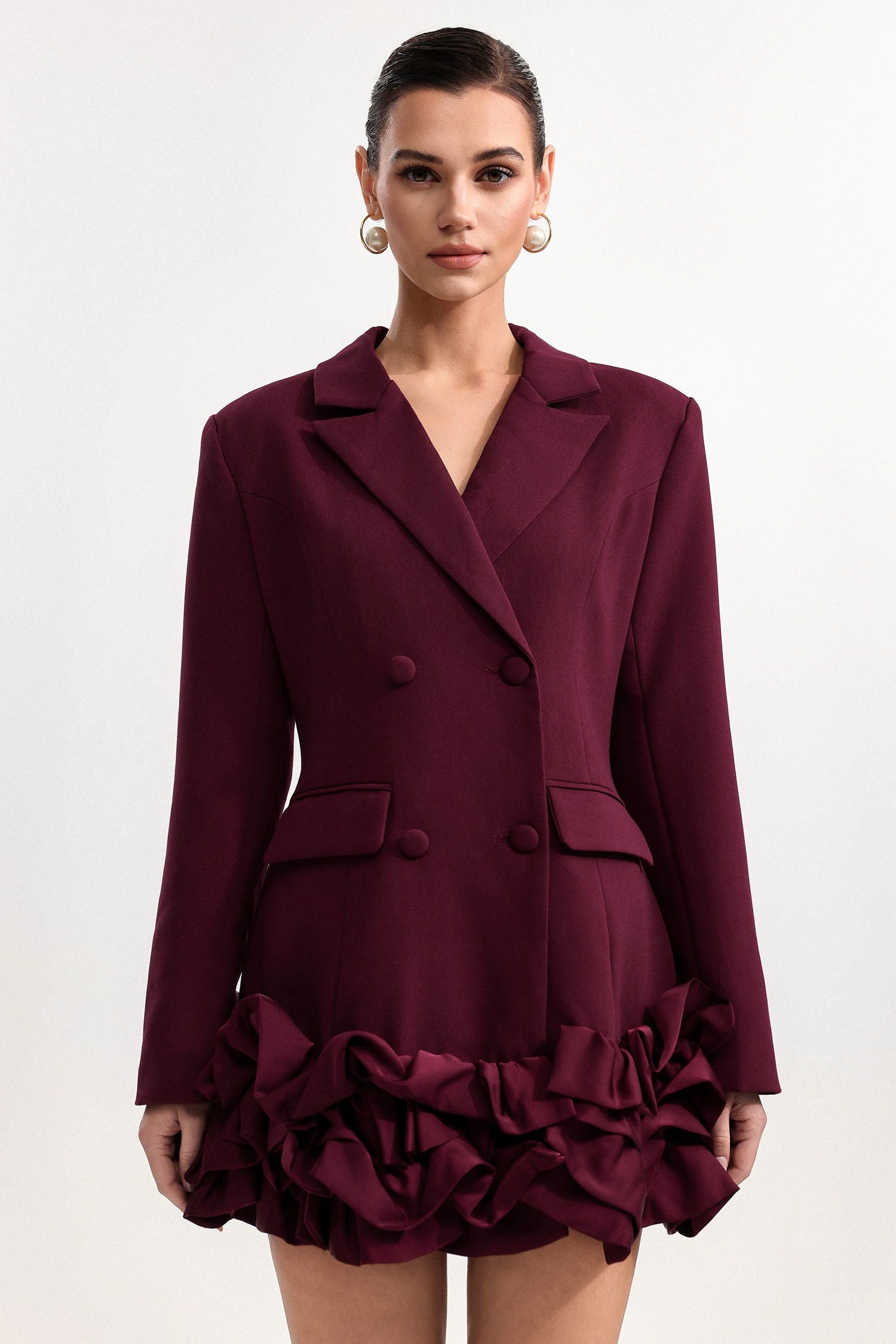 Leonie Elegant Tailored Long Sleeve Woven Red Mini Dress