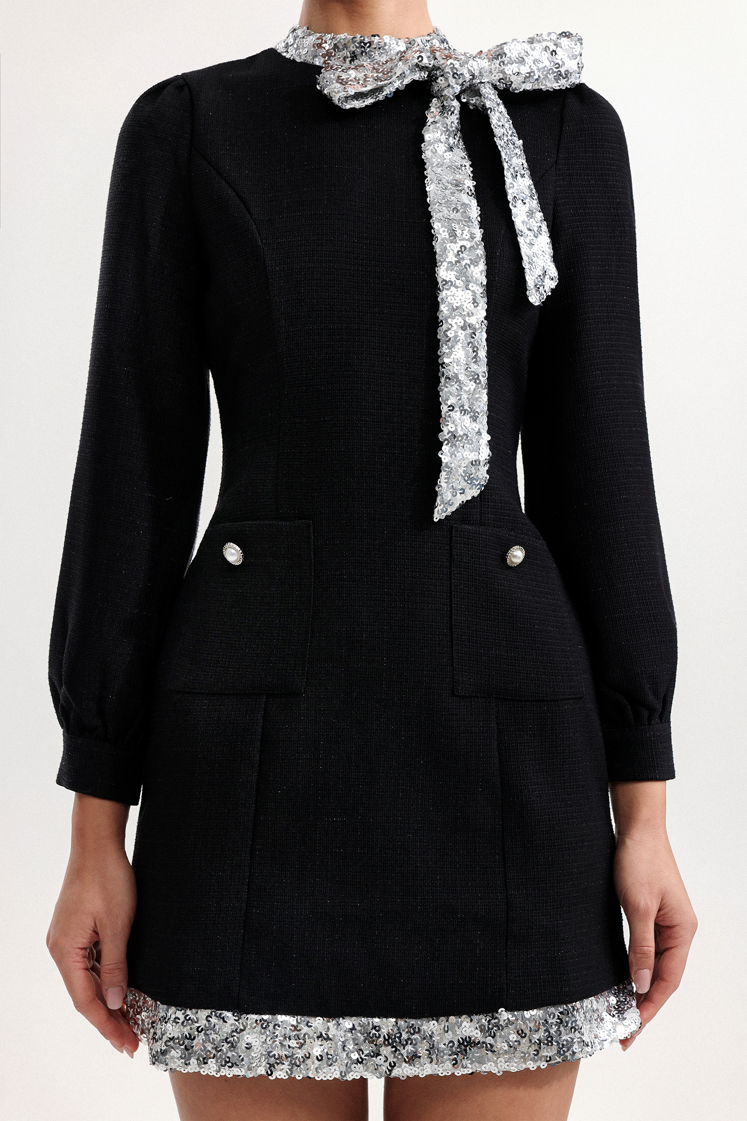 Mirelle Chic Tailored Long Sleeve Sequin Woven Mini Dress