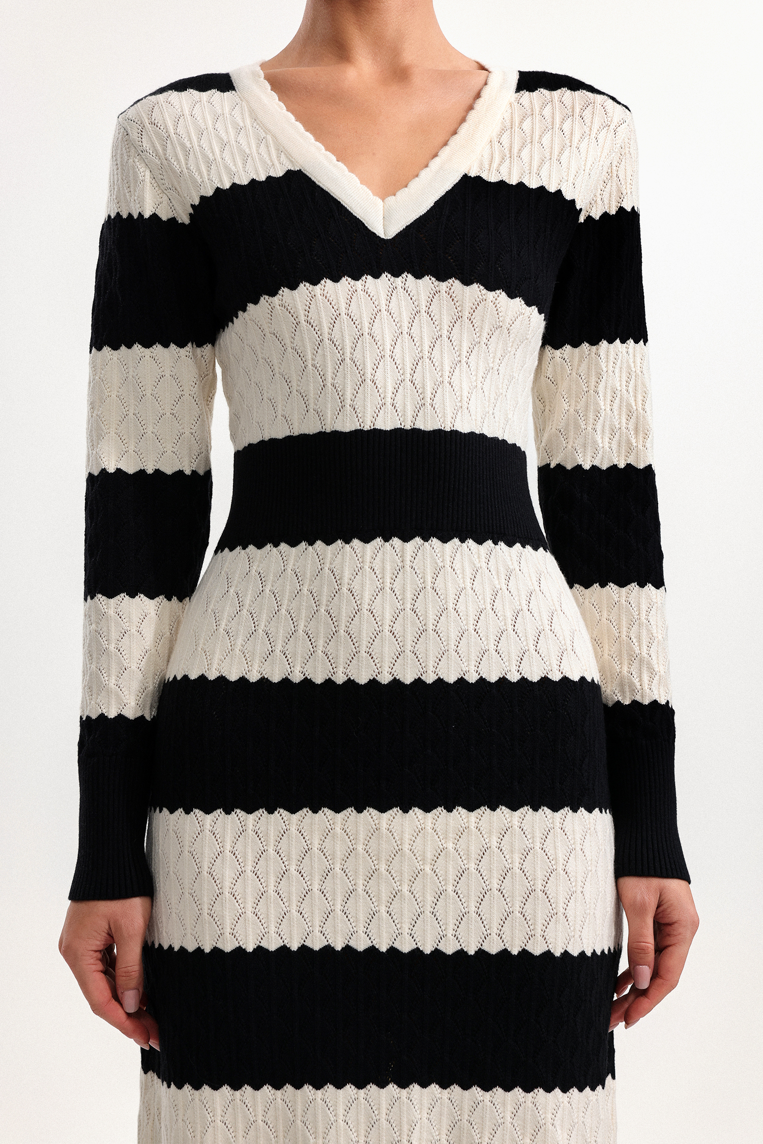 Donnica Elegant Contour V Neck Long Sleeve Stripe Knit Mini Dress