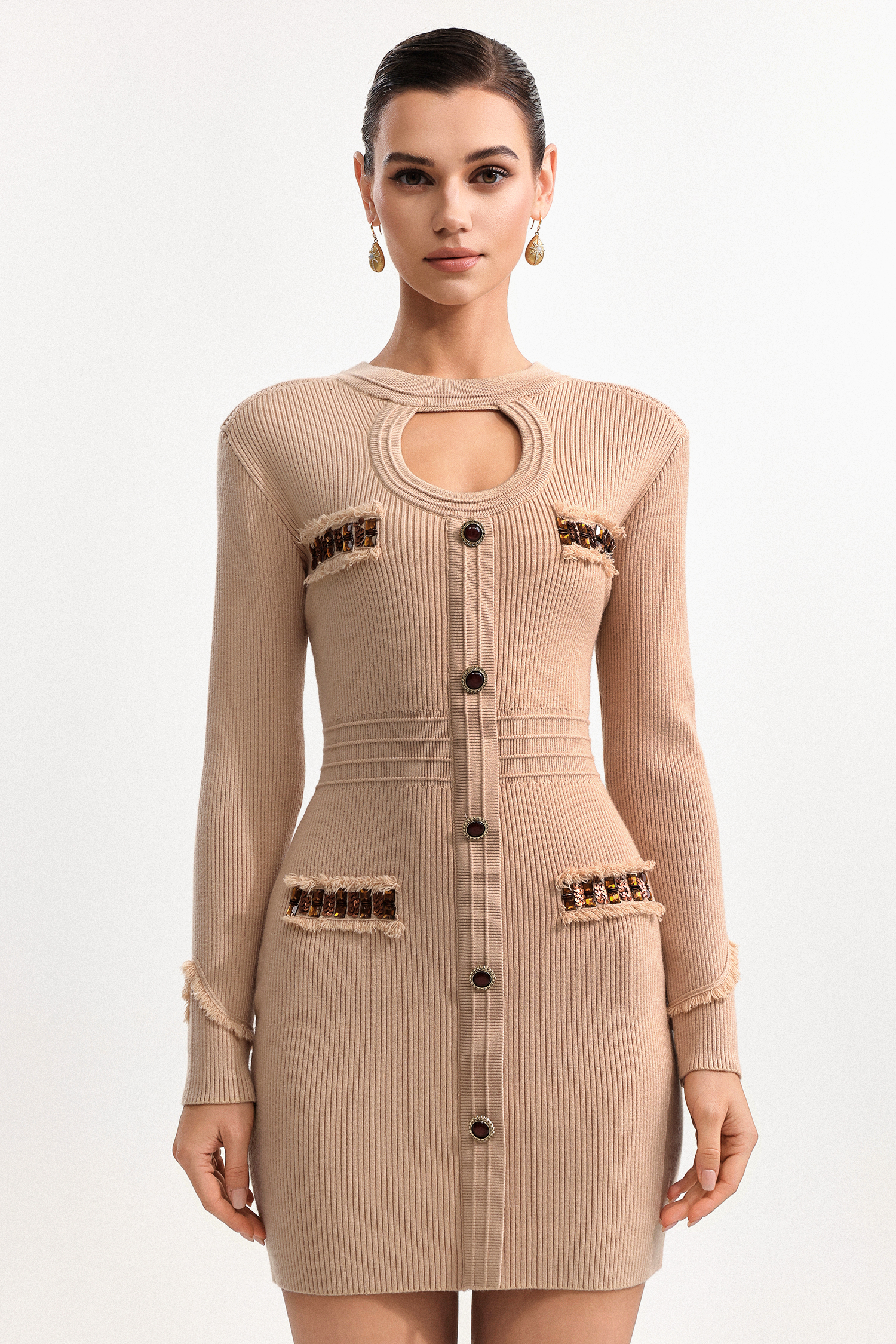 Karmen Chic Contour Long Sleeve Knit Mini Dress