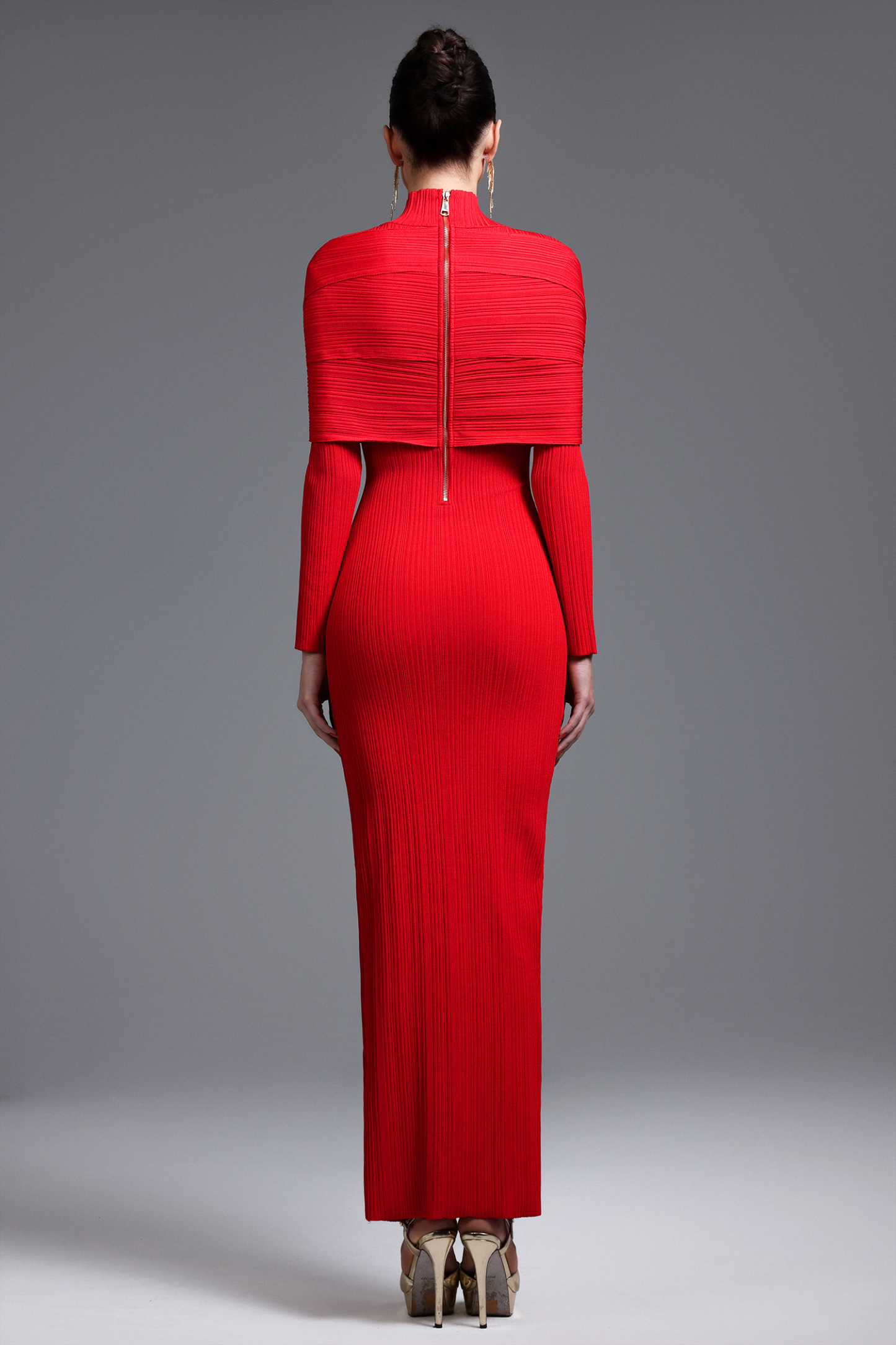 Halee Chic Contour Long Sleeve Pleated Maxi Dress