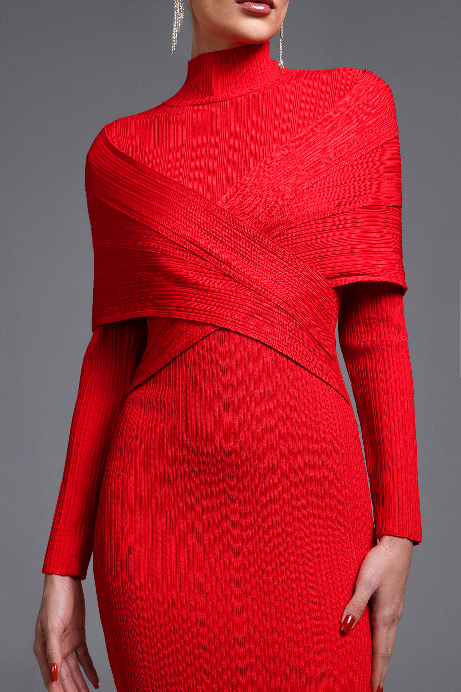 Halee Chic Contour Long Sleeve Pleated Maxi Dress