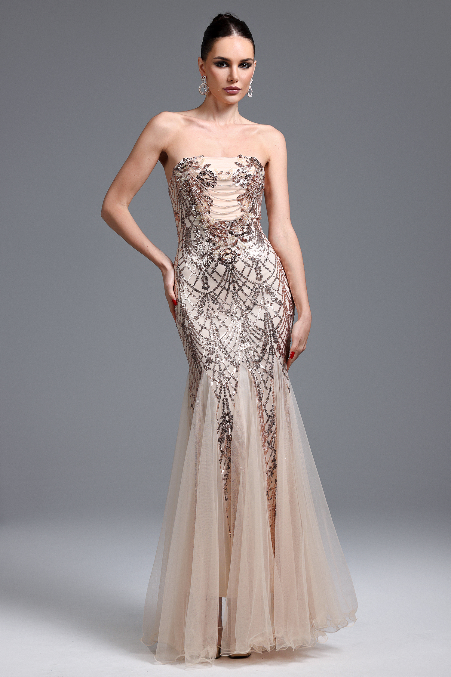 Rosmarie Glamorous Contour Strapless Sequin Maxi Dress