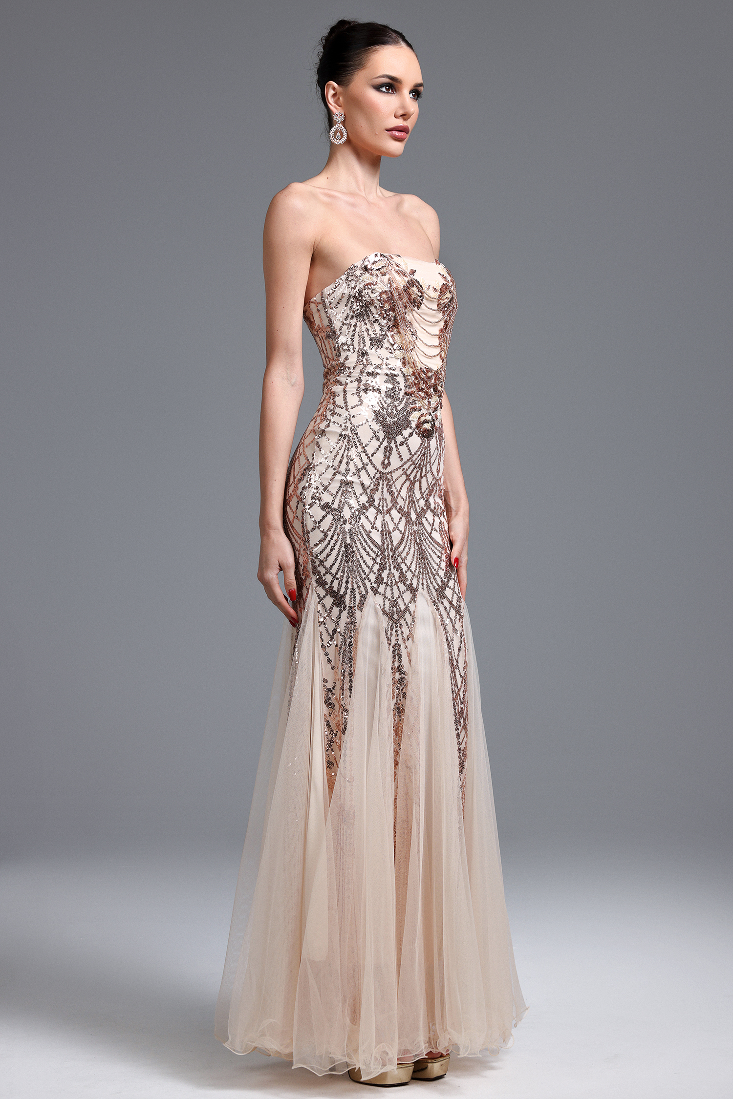 Rosmarie Glamorous Contour Strapless Sequin Maxi Dress