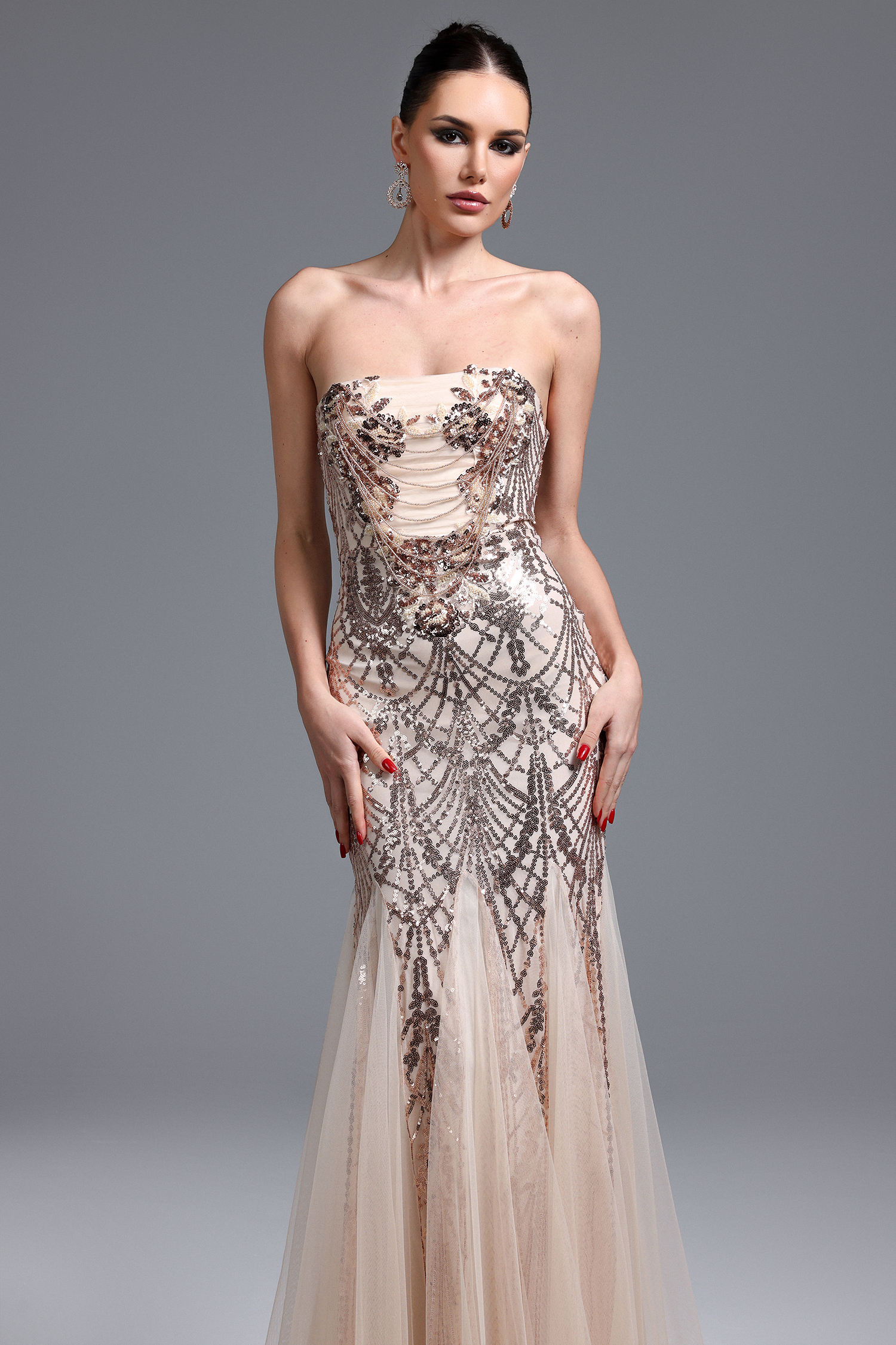 Rosmarie Glamorous Contour Strapless Sequin Maxi Dress