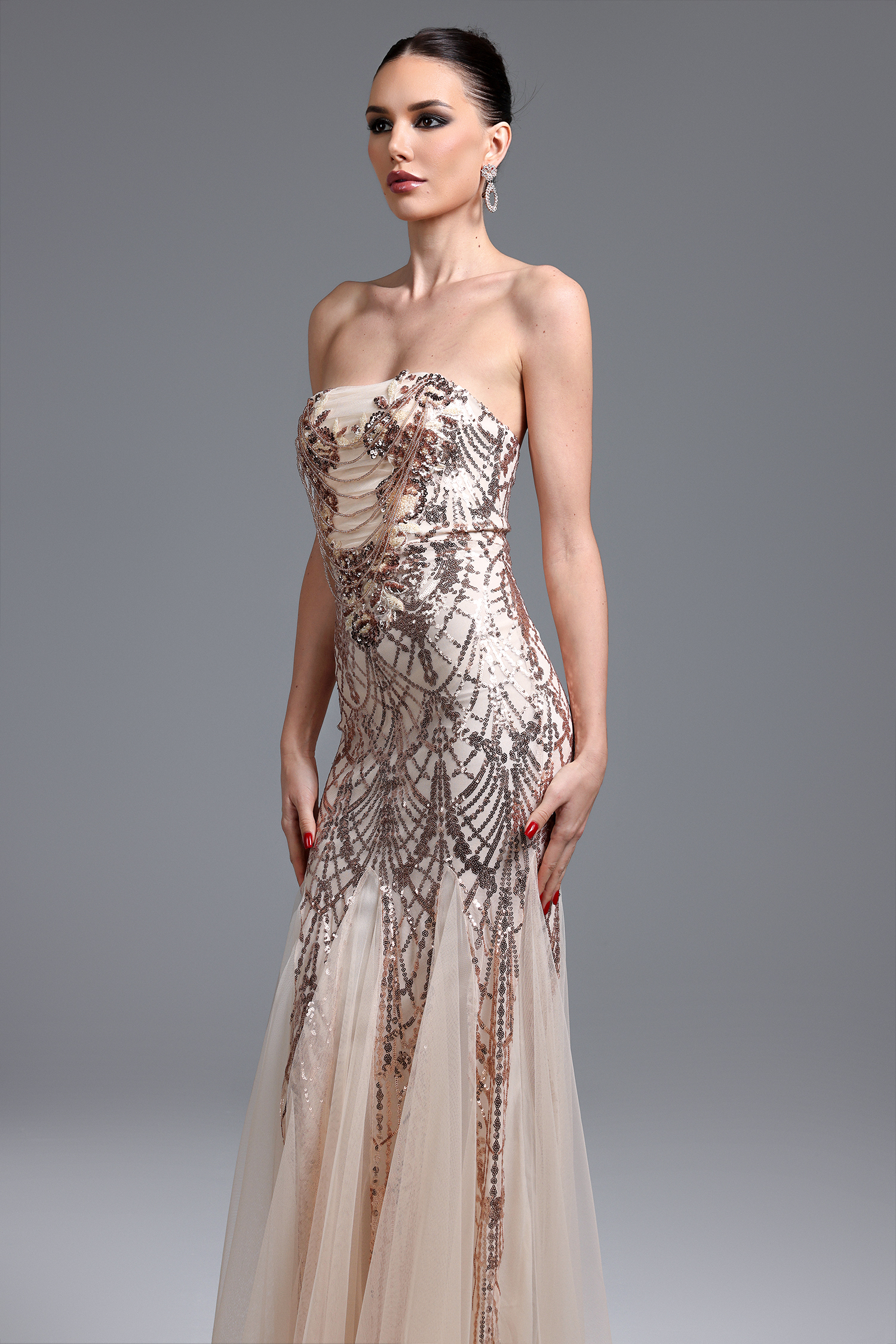 Rosmarie Glamorous Contour Strapless Sequin Maxi Dress